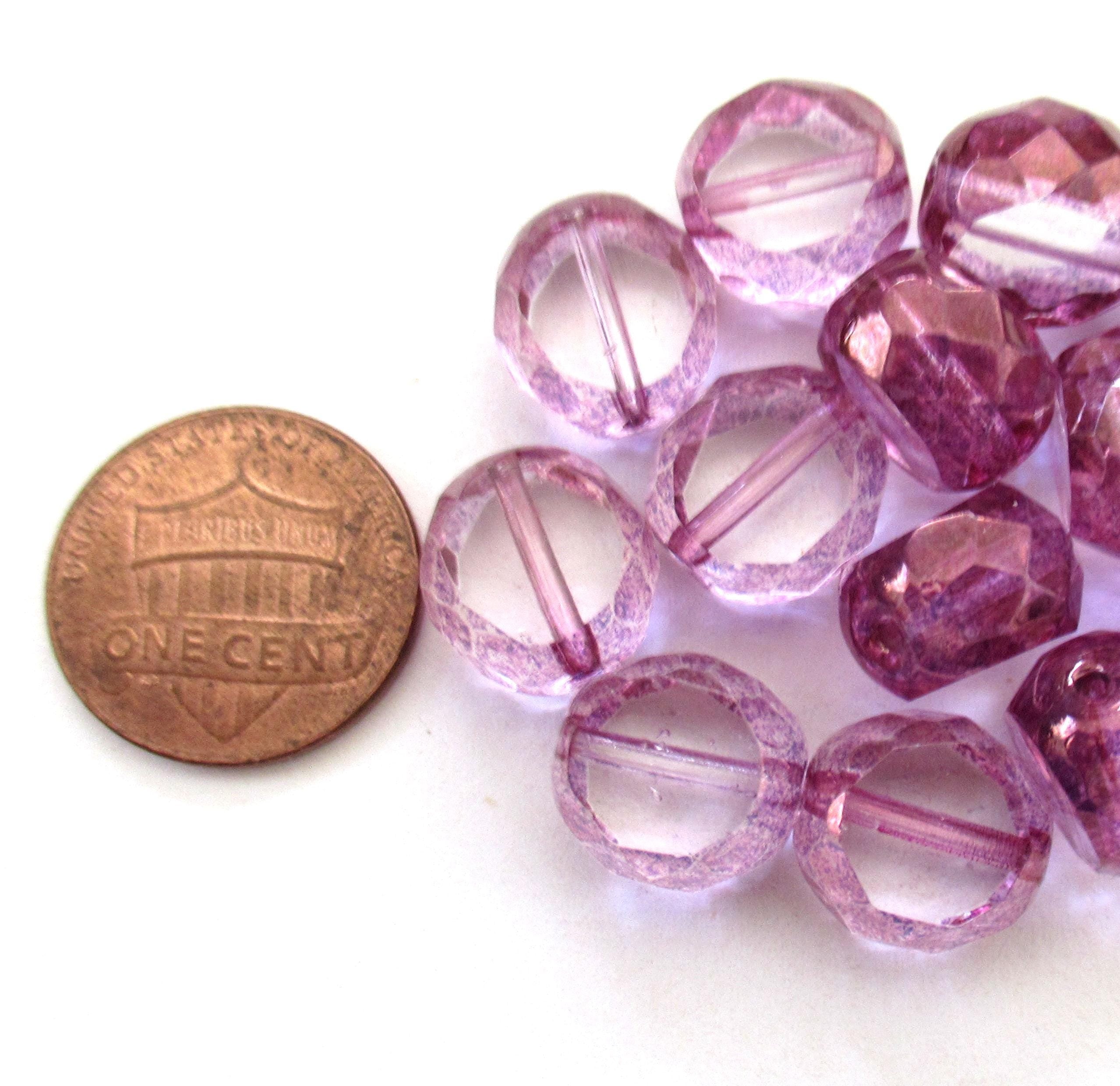 Five 12mm large Czech glass beads - purple & crystal window beads - table cut chunky statement or focal beads - dual faceted fire polished beads - 600531