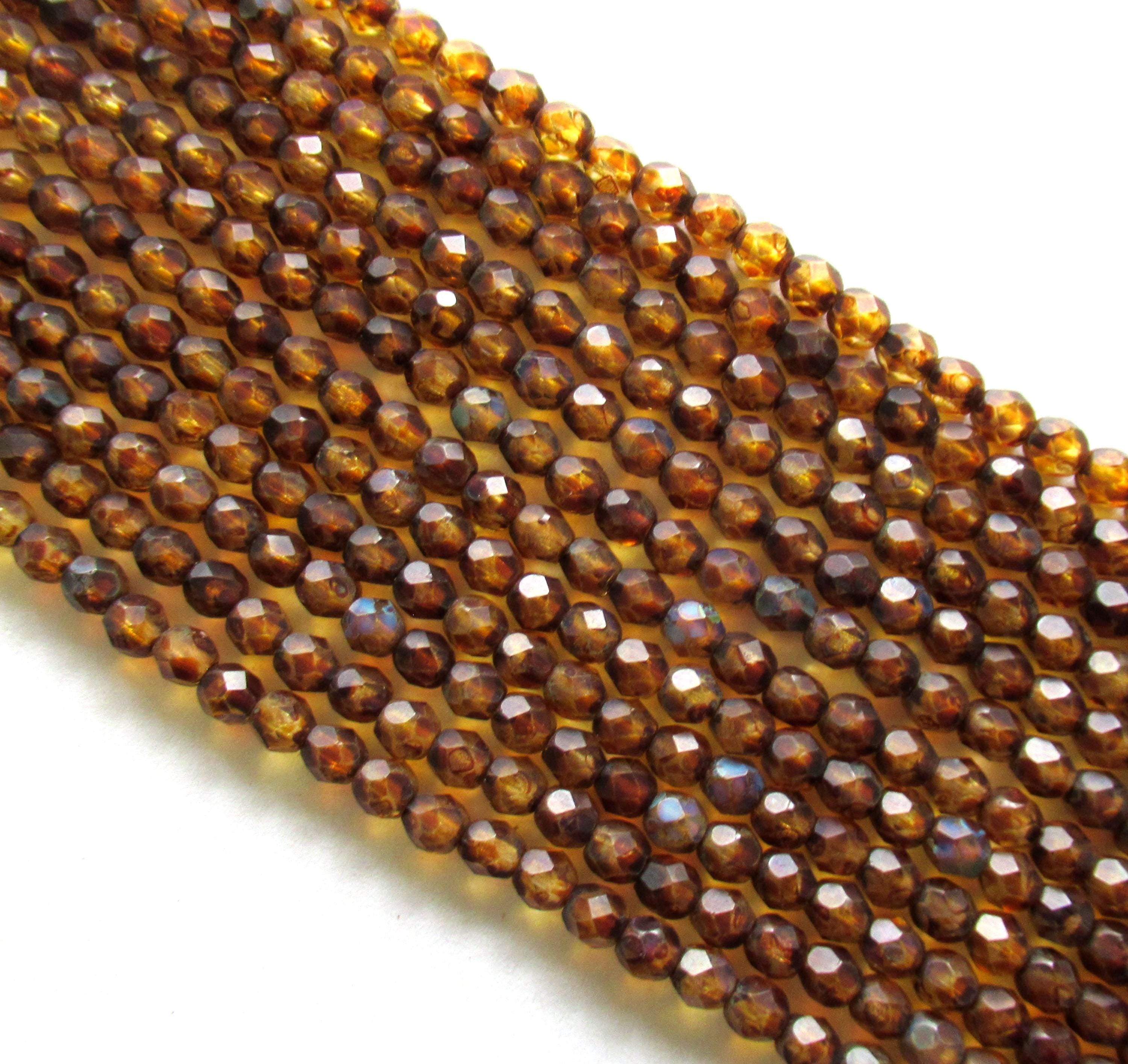 50 4mm Czech glass matte crystal picasso beads - fire polished faceted round beads - C0016