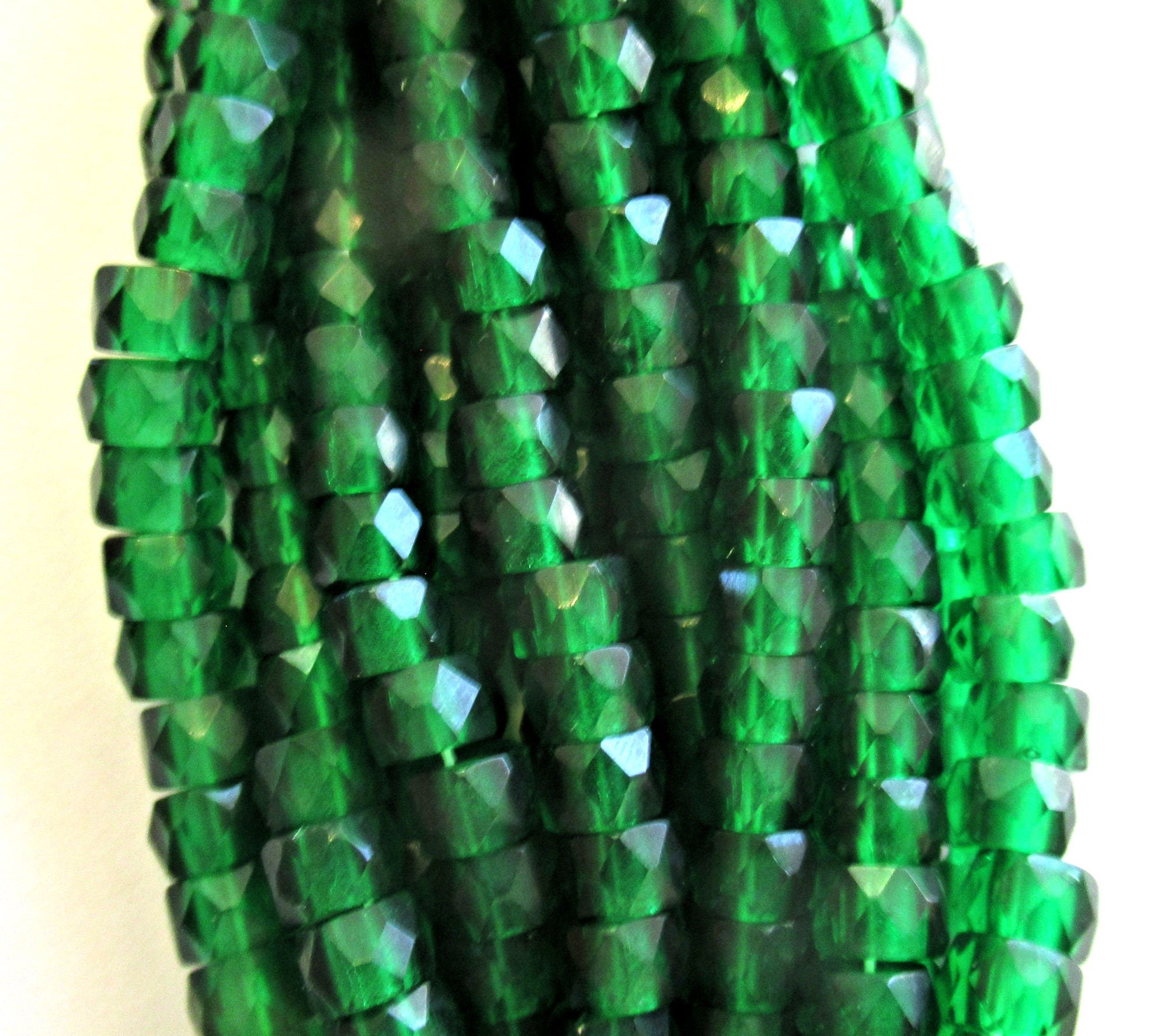 Fifty 6mm faceted Czech glass emerald green pony or roller beads - large hole crow beads - C0098