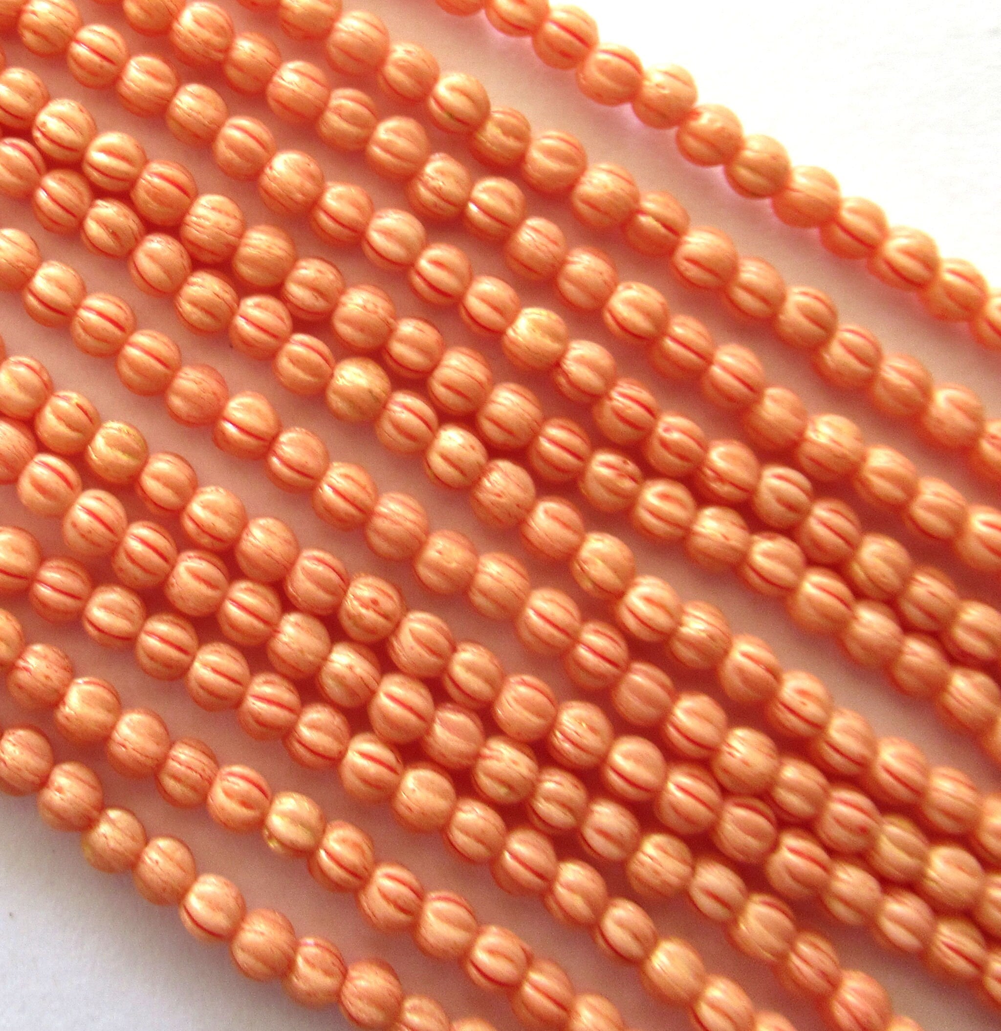 Lot of 100 3mm Czech glass melon beads - pacifica tangerine creamy opaque matte orange pressed glass beads - C3650
