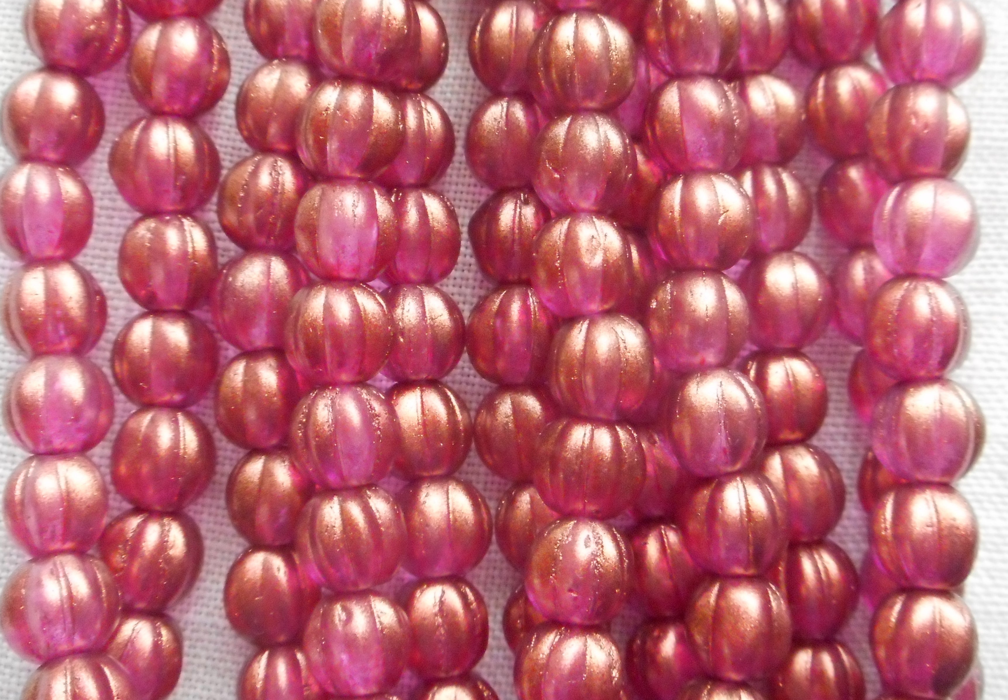Lot of 50 5mm Halo Madder Rose melon beads, deep pink Czech glass beads C33150