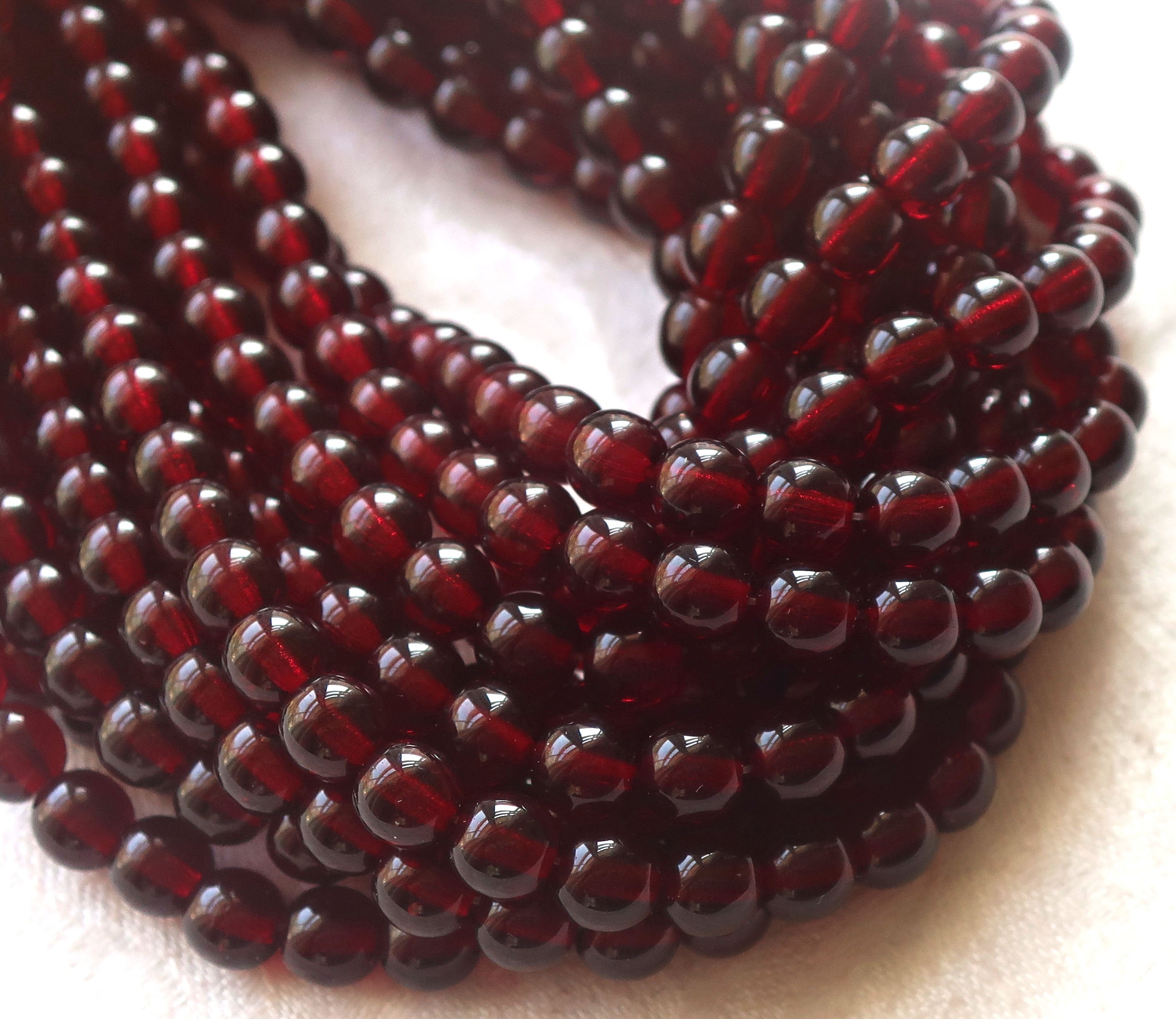 Lot of 50 6mm Czech glass druks, deep garnet red smooth round druk beads C2850