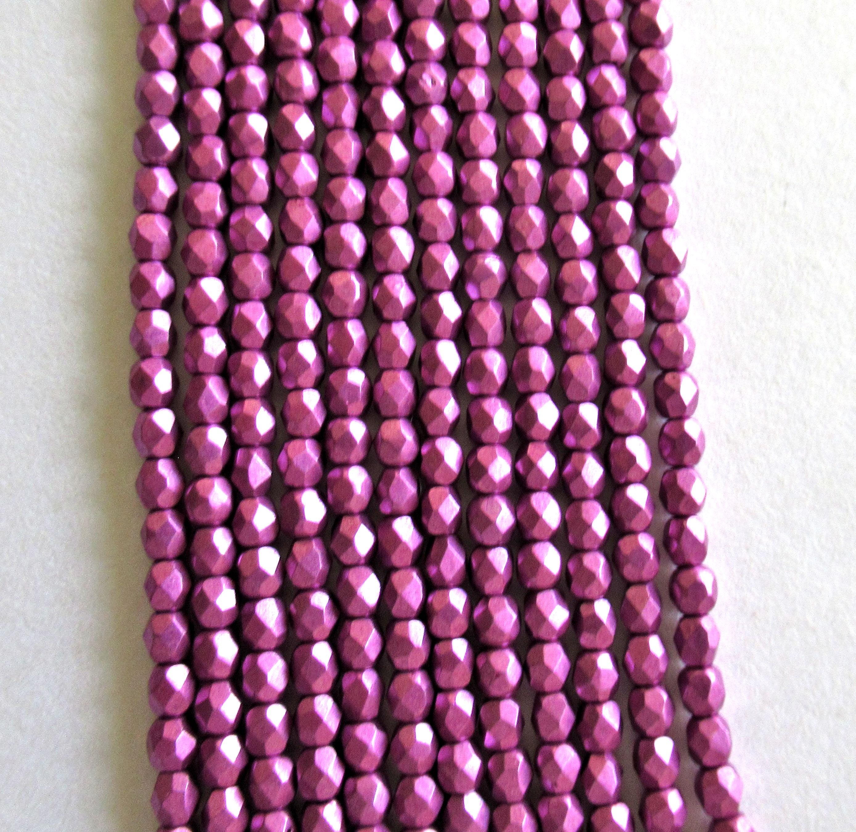 Lot of 50 3mm Czech glass spacer beads - Saturated Metallic Spring Crocus - bright pink - fire polished faceted round beads - C0014