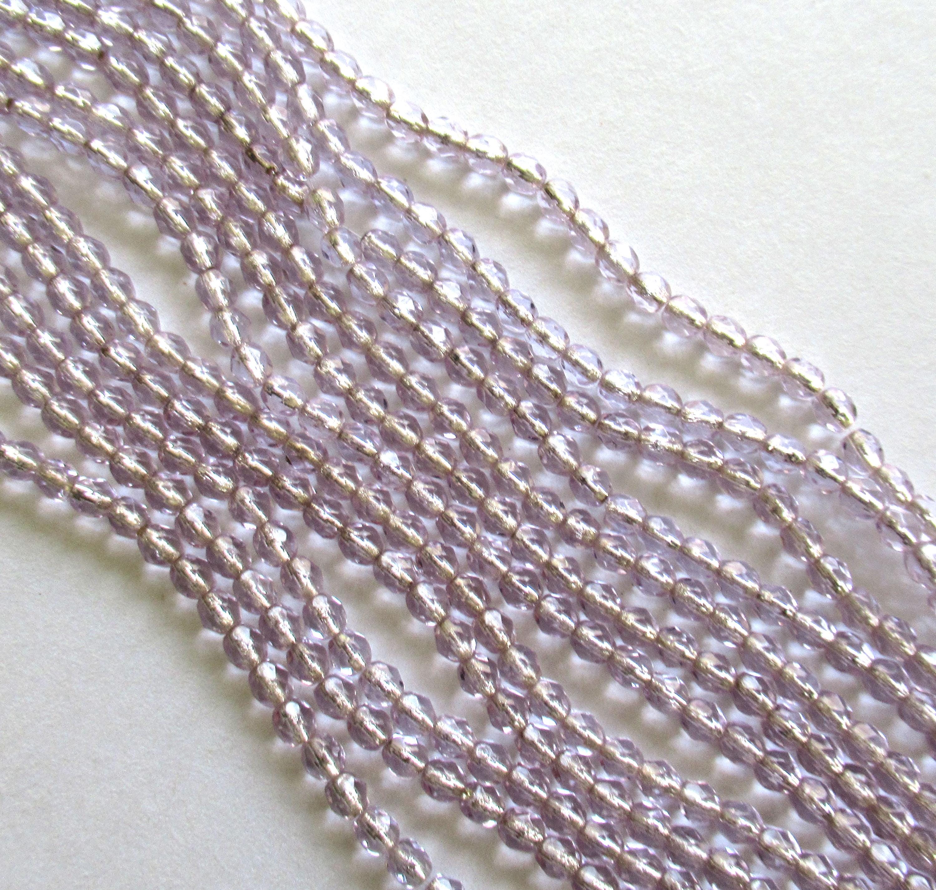 50 4mm Czech glass beads - Light Alexandrite silver lined beads - lilac / lavender - fire polished faceted round beads - C0066