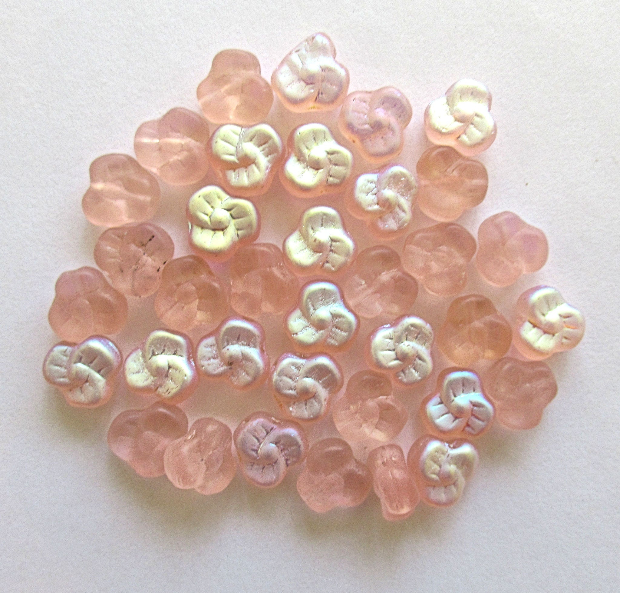 Lot of 25 9mm Czech glass pansy beads - flat matte pink ab flower beads C0099