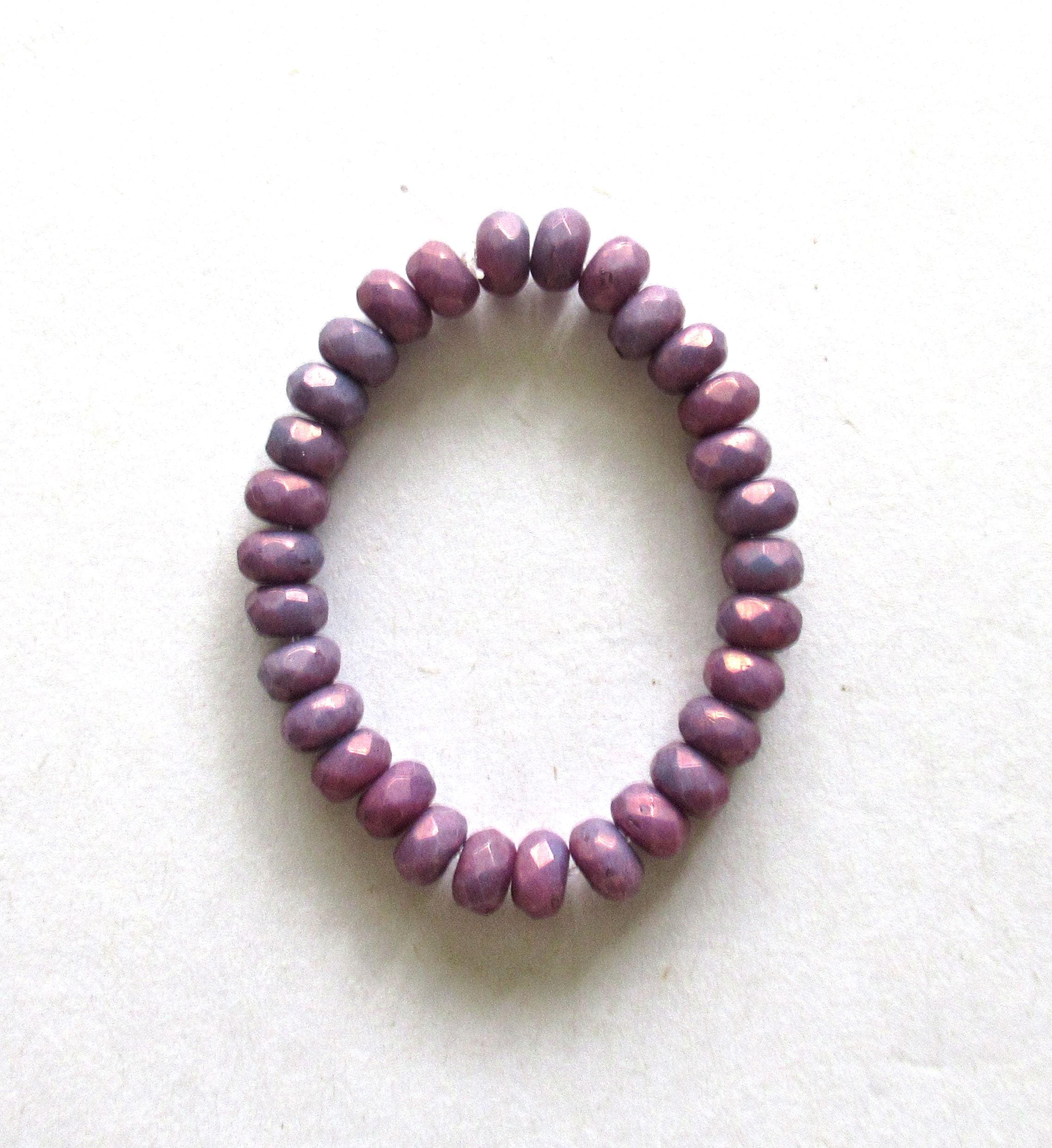 30 small Czech glass puffy rondelle beads - opaque purple luster - 3mm x 5mm - faceted rondelles - C00251