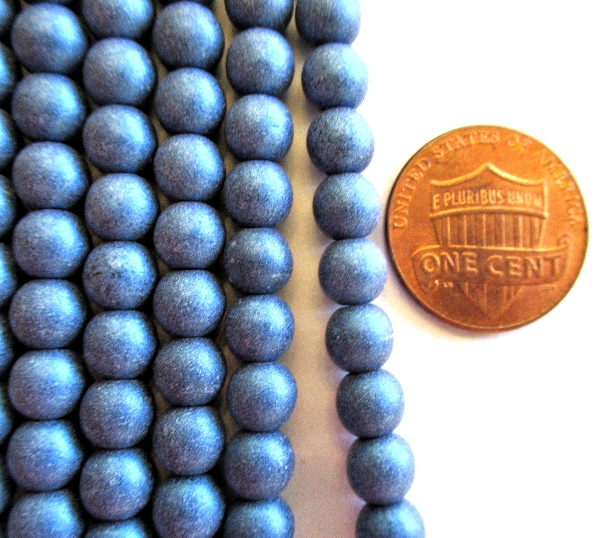50 6mm Czech glass druk beads - Matte Metallic Suded Blue smooth round druks - C0065