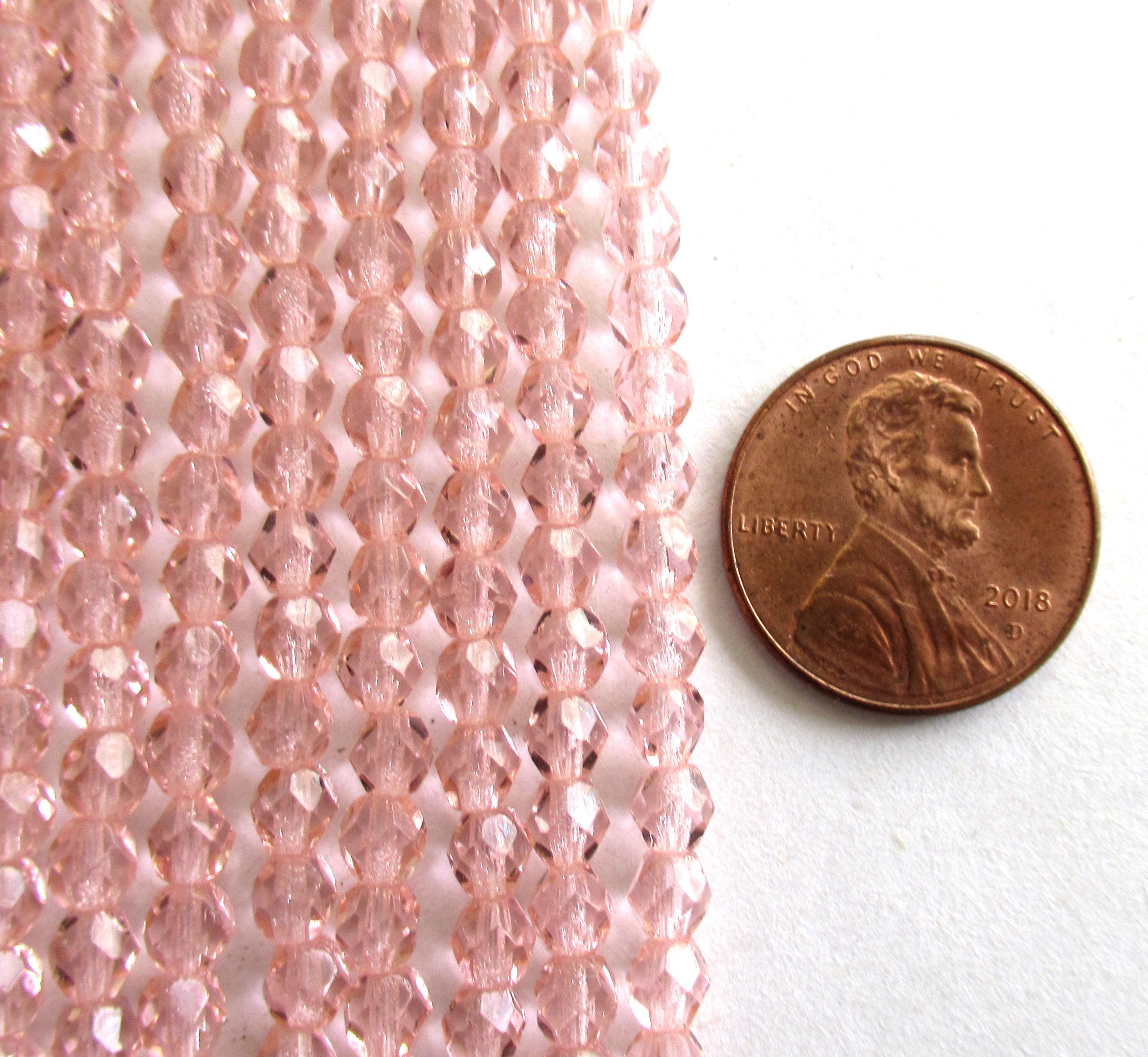 50 4mm Czech glass faceted round beads - transparent pink - fire polished beads - C0057