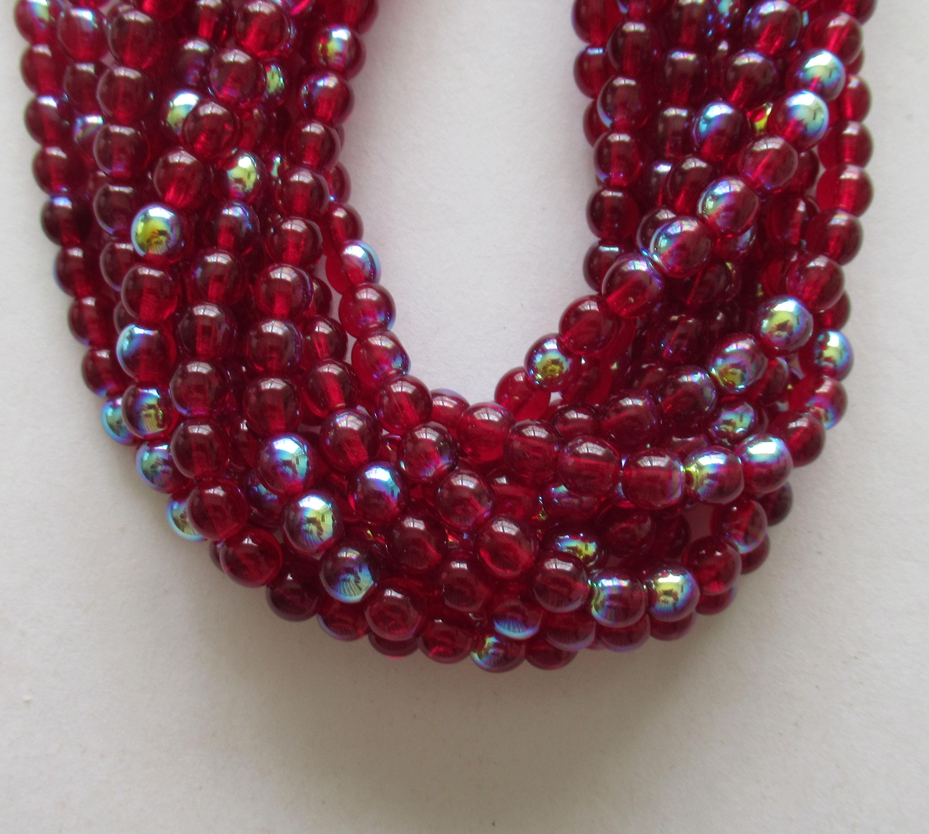 50 6mm Czech glass druks - ruby red garnet ab - smooth round druk beads - C0045