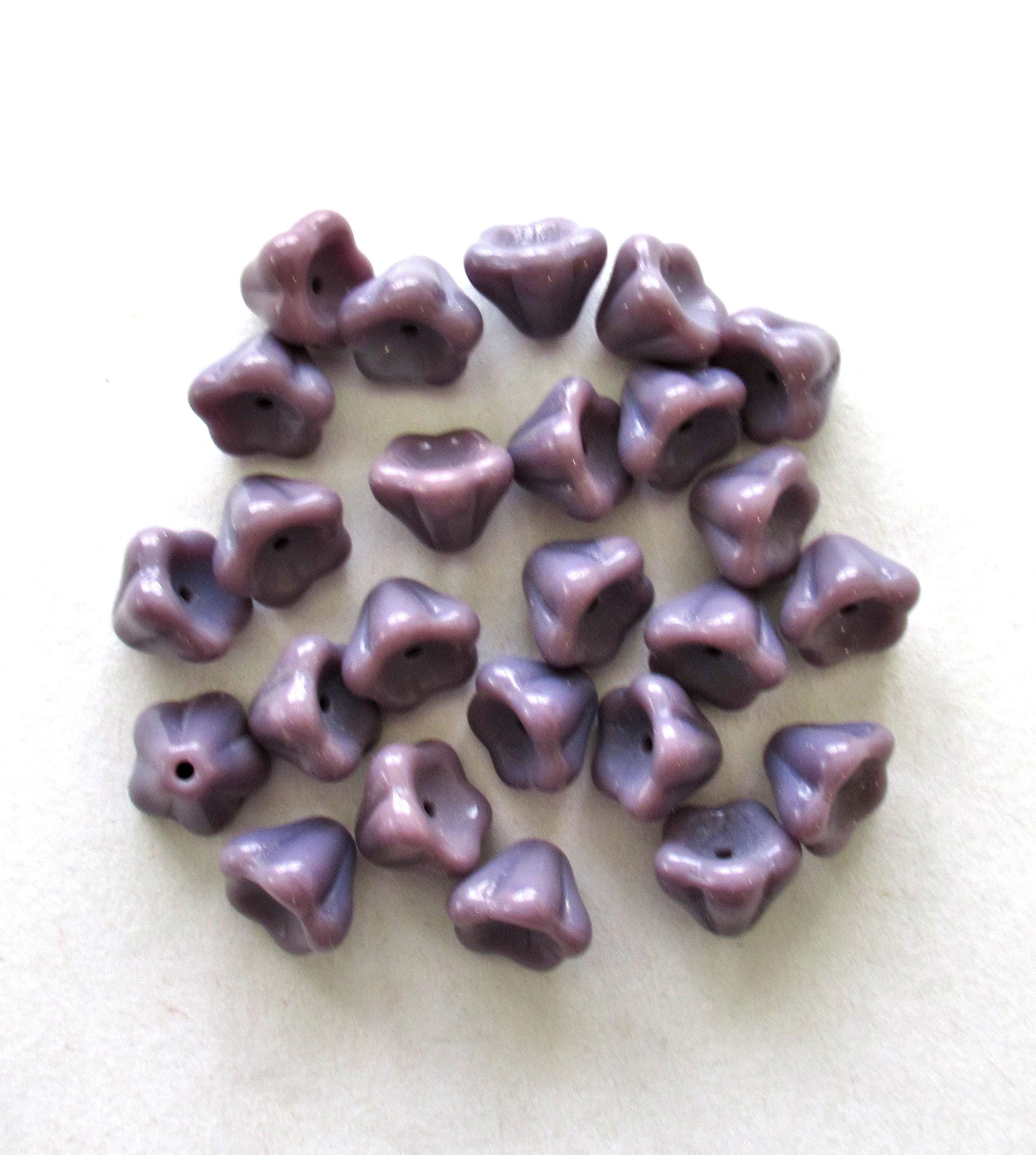 25 Czech glass bell flower beads - opaque purple pressed glass bellflower beads - 8 x 6mm - C00057