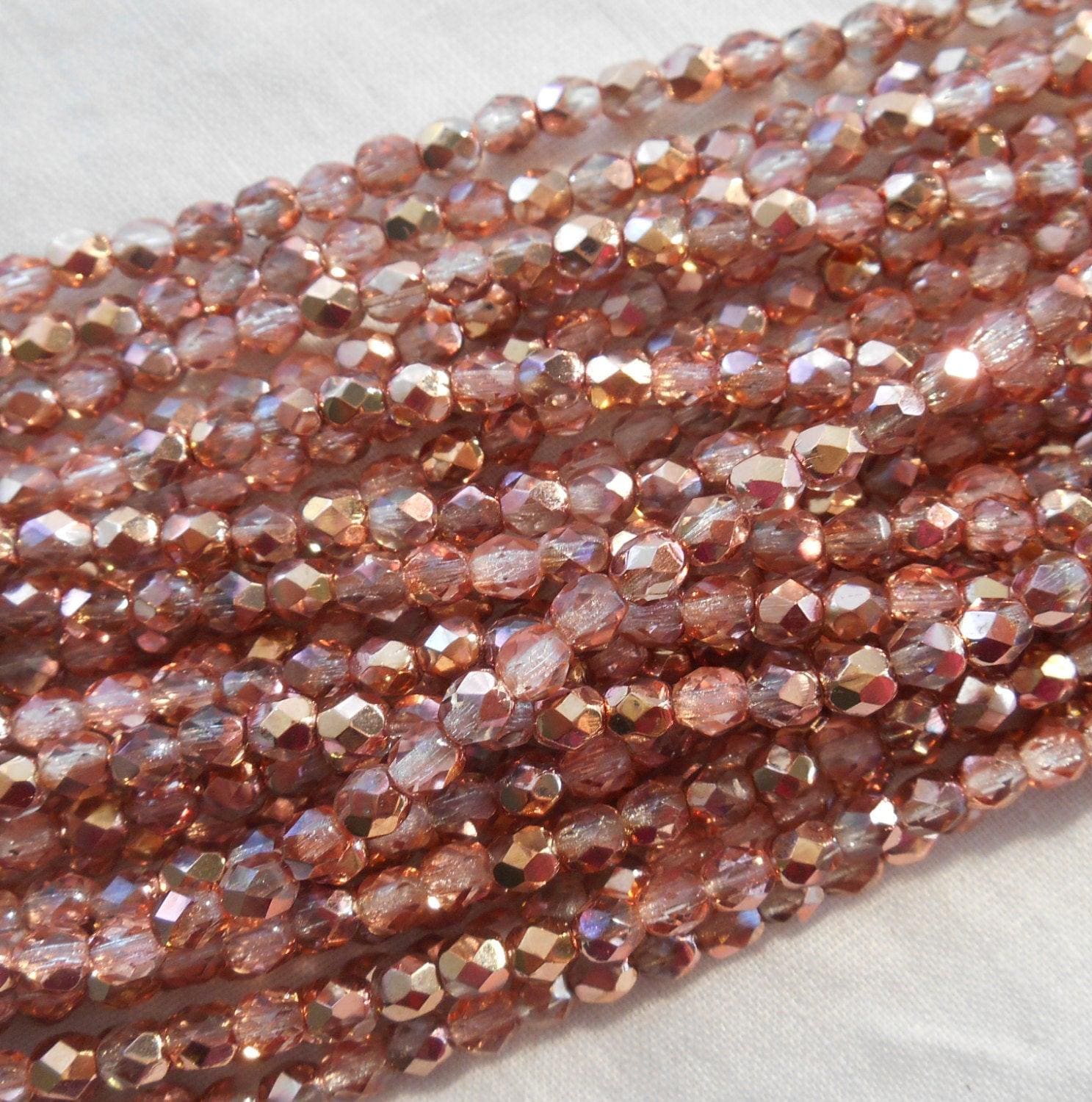 50 4mm Apollo Gold Czech glass beads, crystal and gold firepolished, faceted round beads, C5550