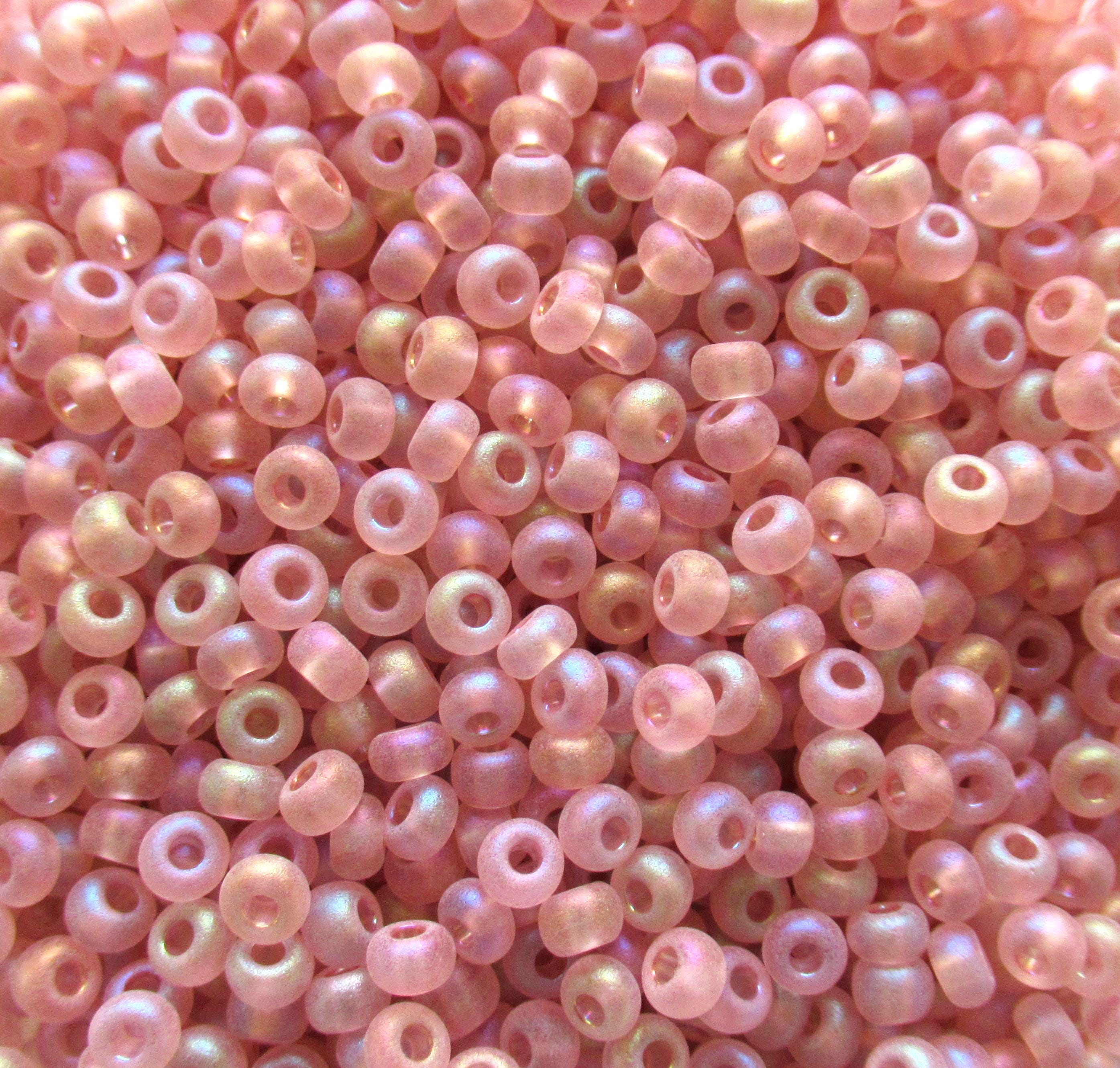 24 grams Czech glass seed beads - 6/0 matte light rose pink AB Preciosa Rocaille seed beads - C00441
