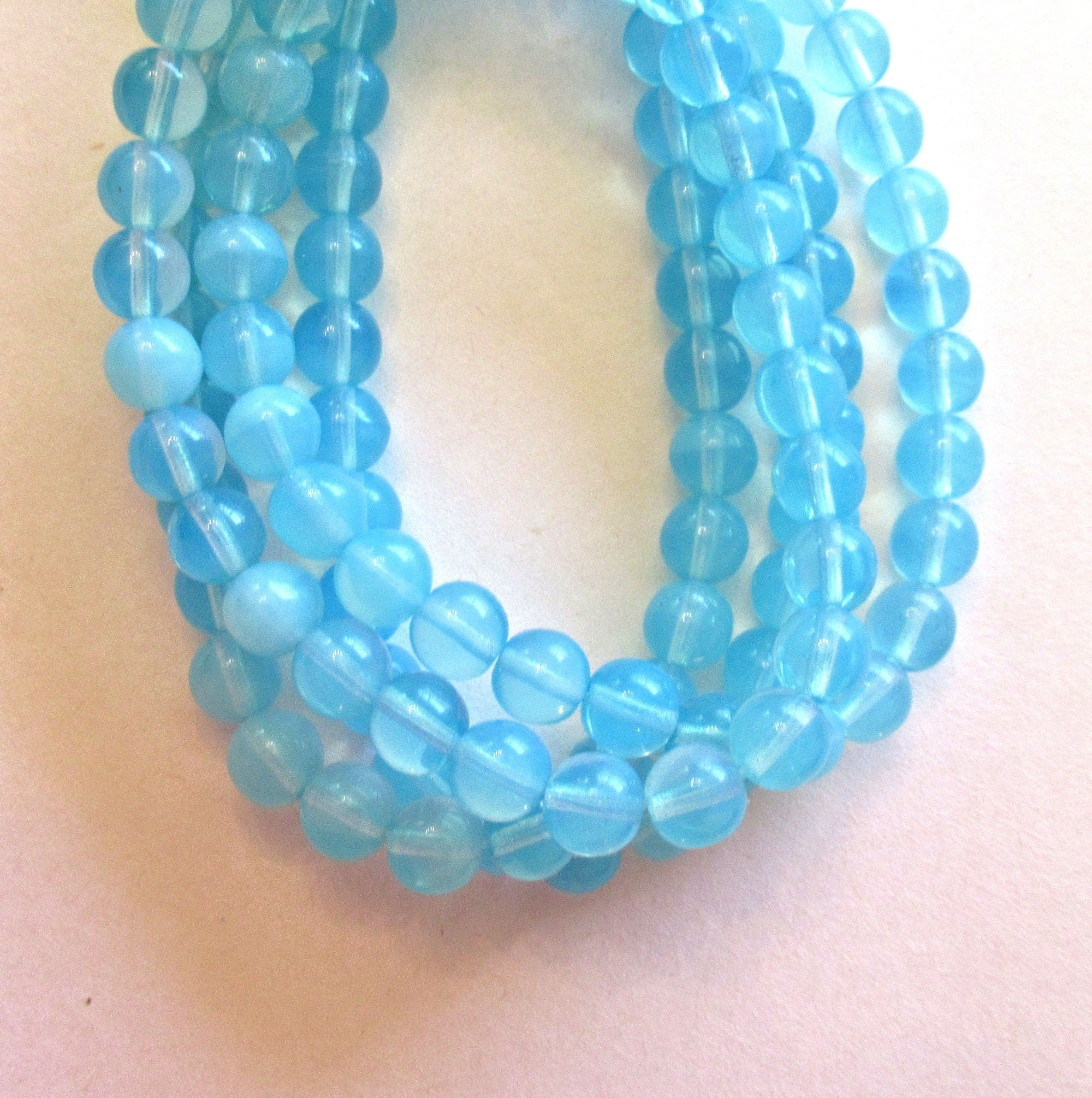 Thirty 6mm Czech glass druk beads - milky aqua blue smooth round druks - C0035