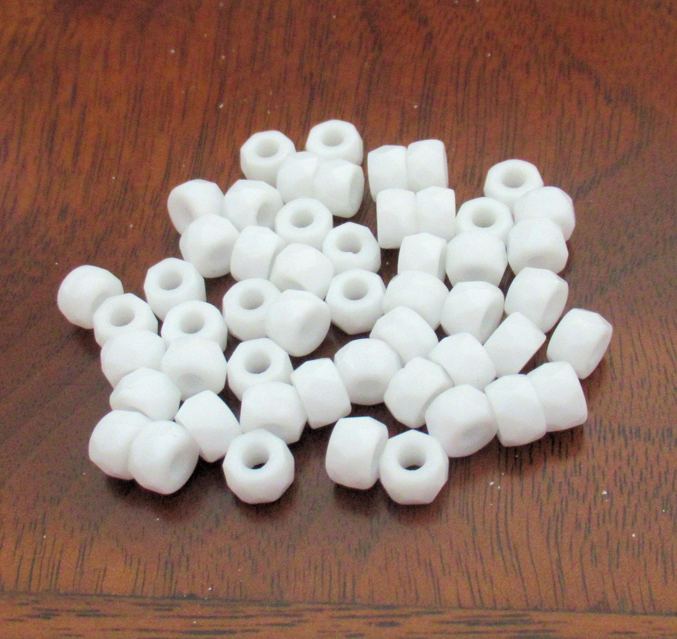 Lot of 50 6mm Czech glass faceted pony, roller or crow beads - opaque white large hole fire polished beads - C00431