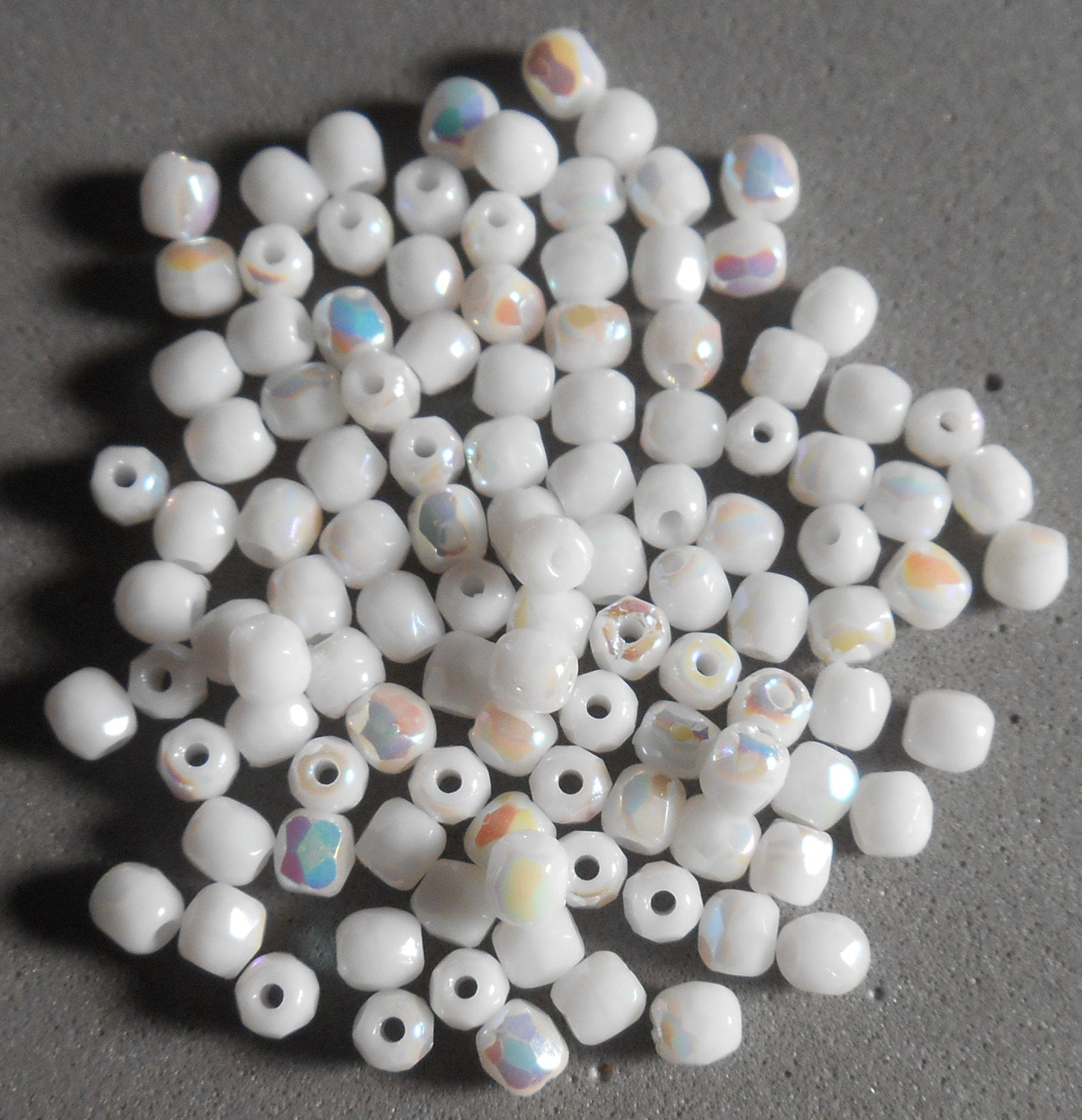 50 3mm Czech Opaque White AB glass beads, fire polished round faceted beads