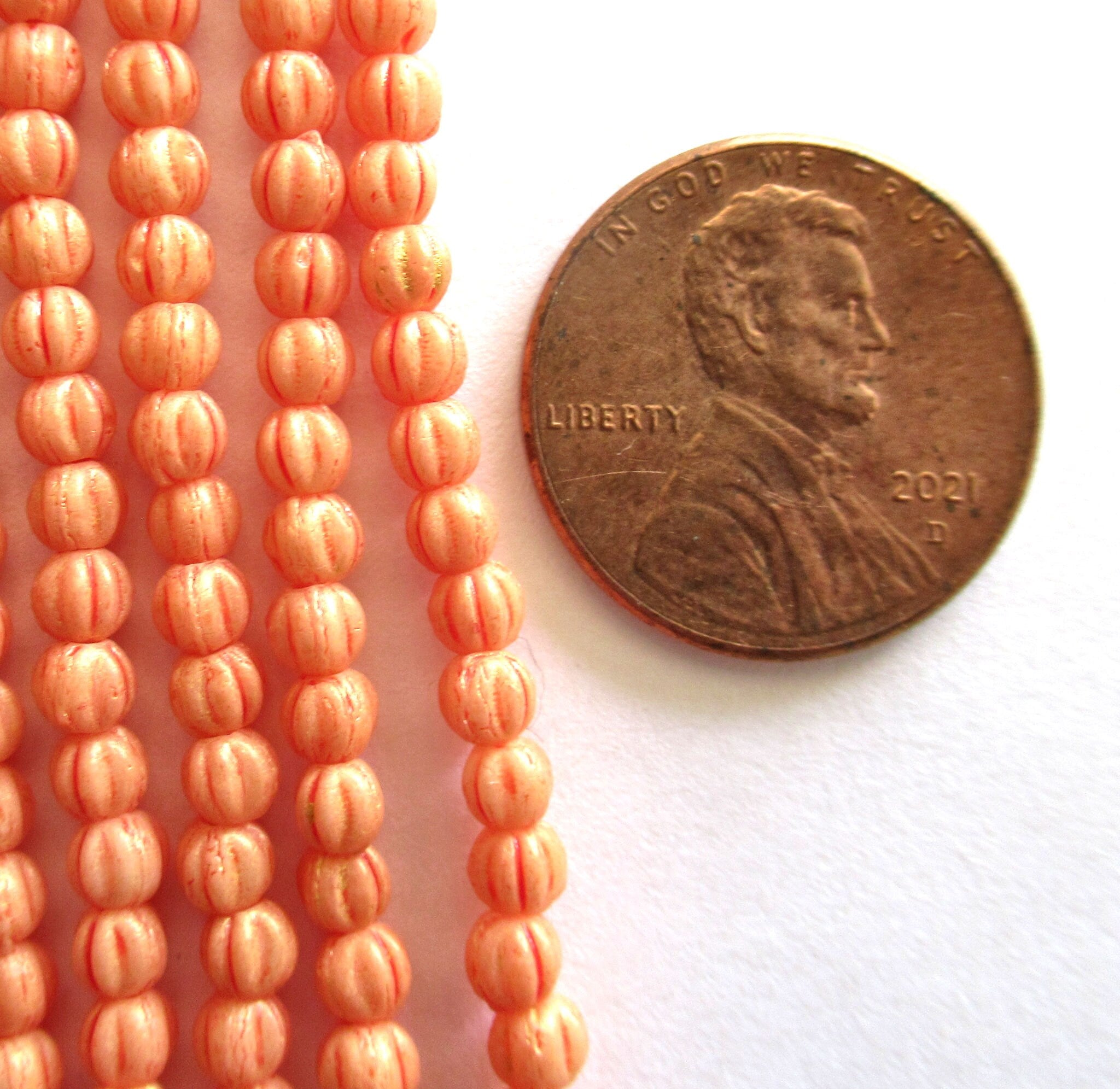 Lot of 100 3mm Czech glass melon beads - pacifica tangerine creamy opaque matte orange pressed glass beads - C3650