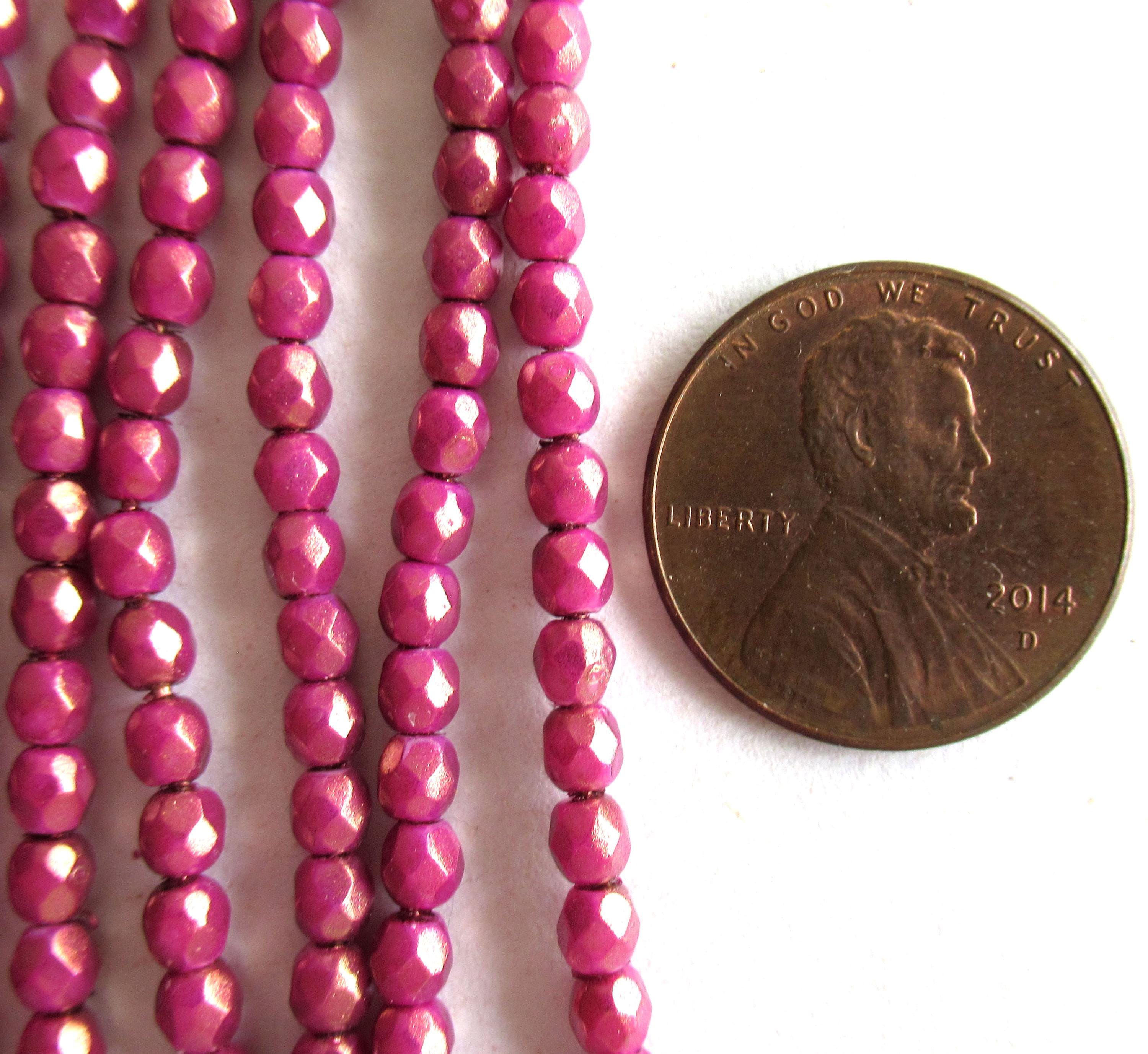 50 3mm Halo Ethereal Madder Rose pink Czech glass beads - round faceted fire polished beads - C0058