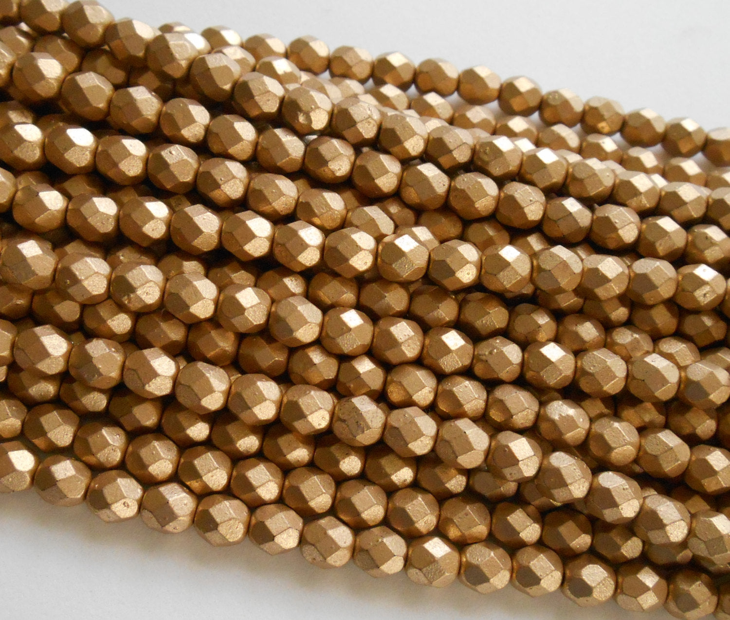 25 6mm Matte Metallic Flax Gold Czech glass beads, golden fire polished, faceted round beads, C7425