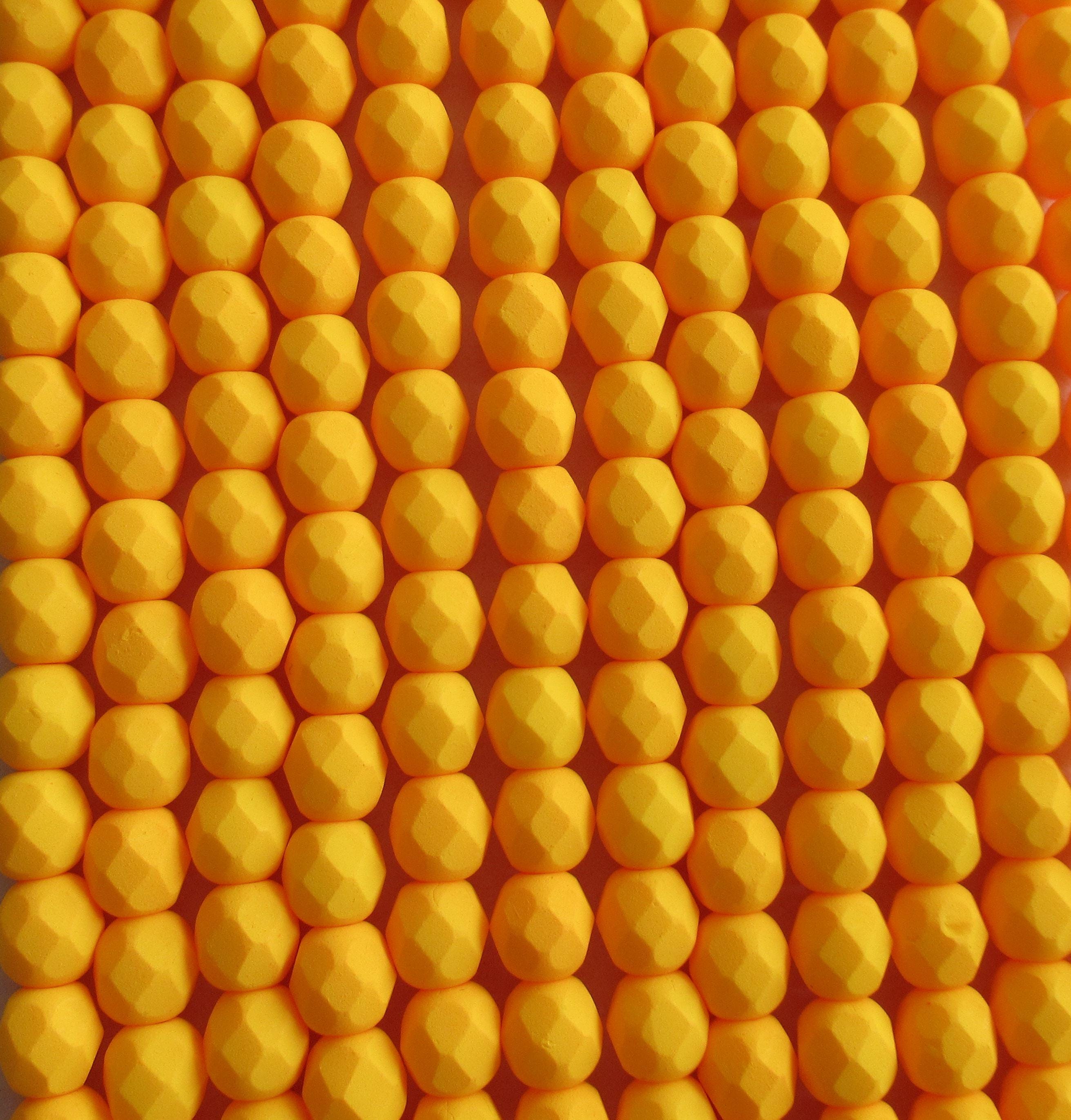 Lot of 25 6mm Saturated Sunflower Czech glass beads - very bright opaque matte orange beads - fire polished faceted round beads - C0016