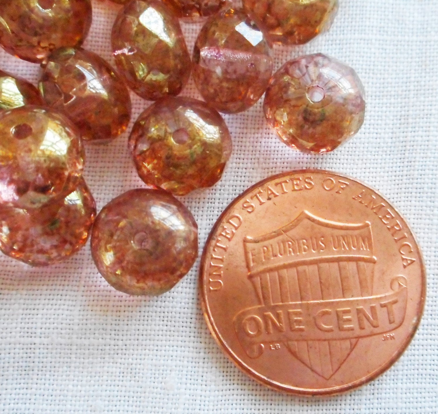 Lot of 25 Lumi Pink Picasso puffy rondelles , 6 x 9mm faceted Czech glass rondelle beads C91101