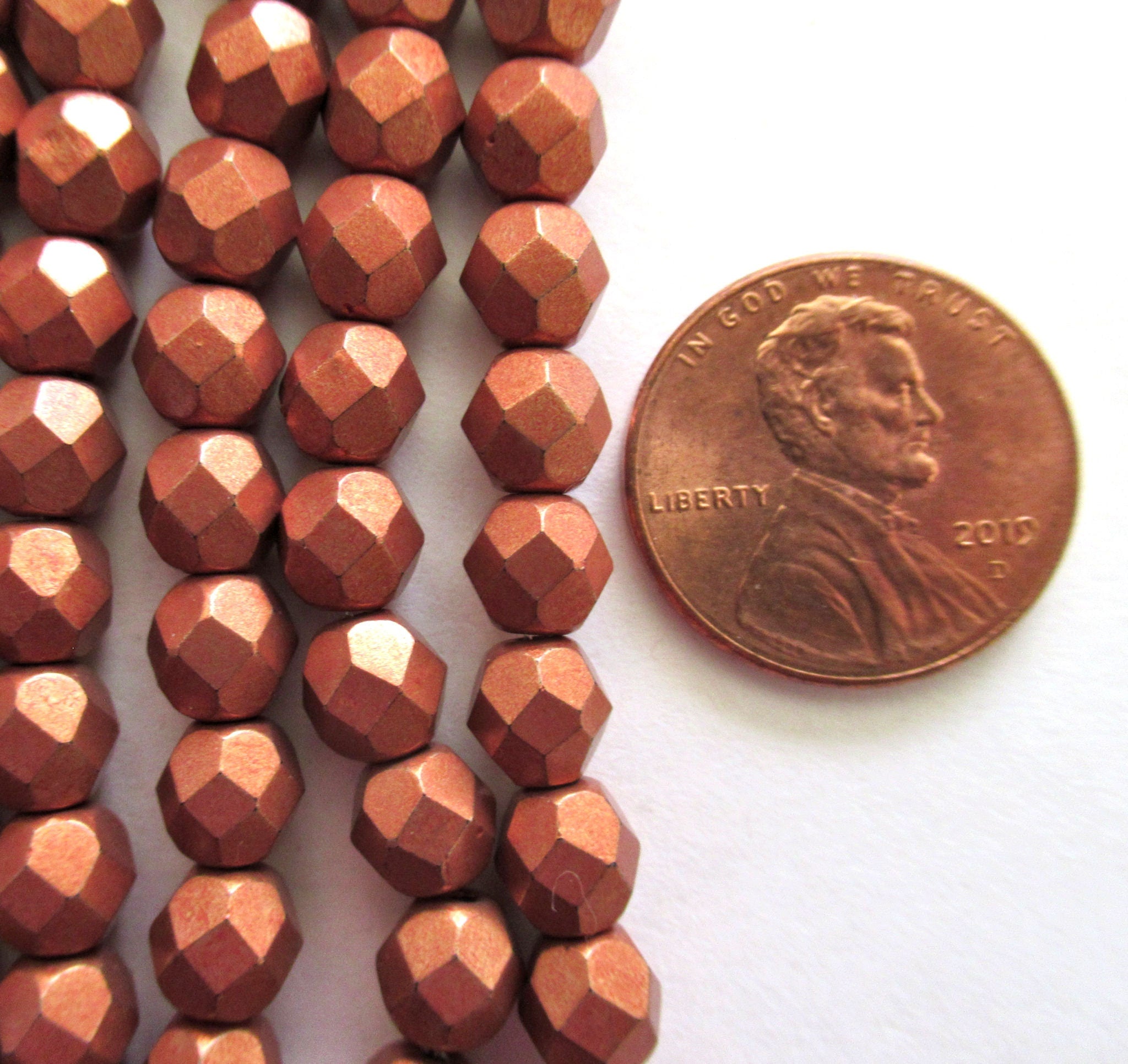 25 6mm Czech glass beads - saturated metallic russet orange brown round, faceted fire polished beads C0054