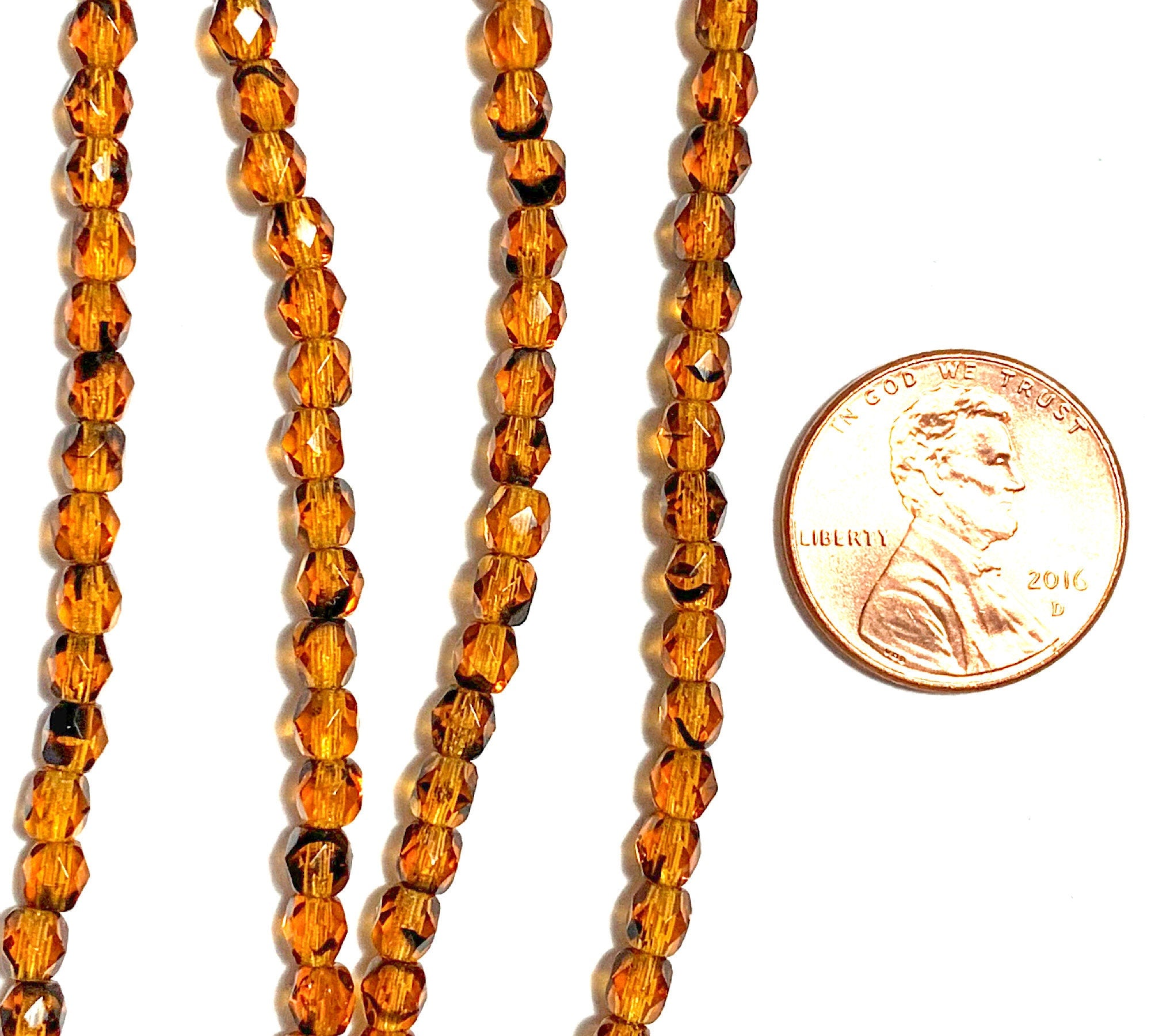 Lot of 50 4mm tortoise shell or tortoiseshell Czech glass beads, round, faceted fire polished beads C0096