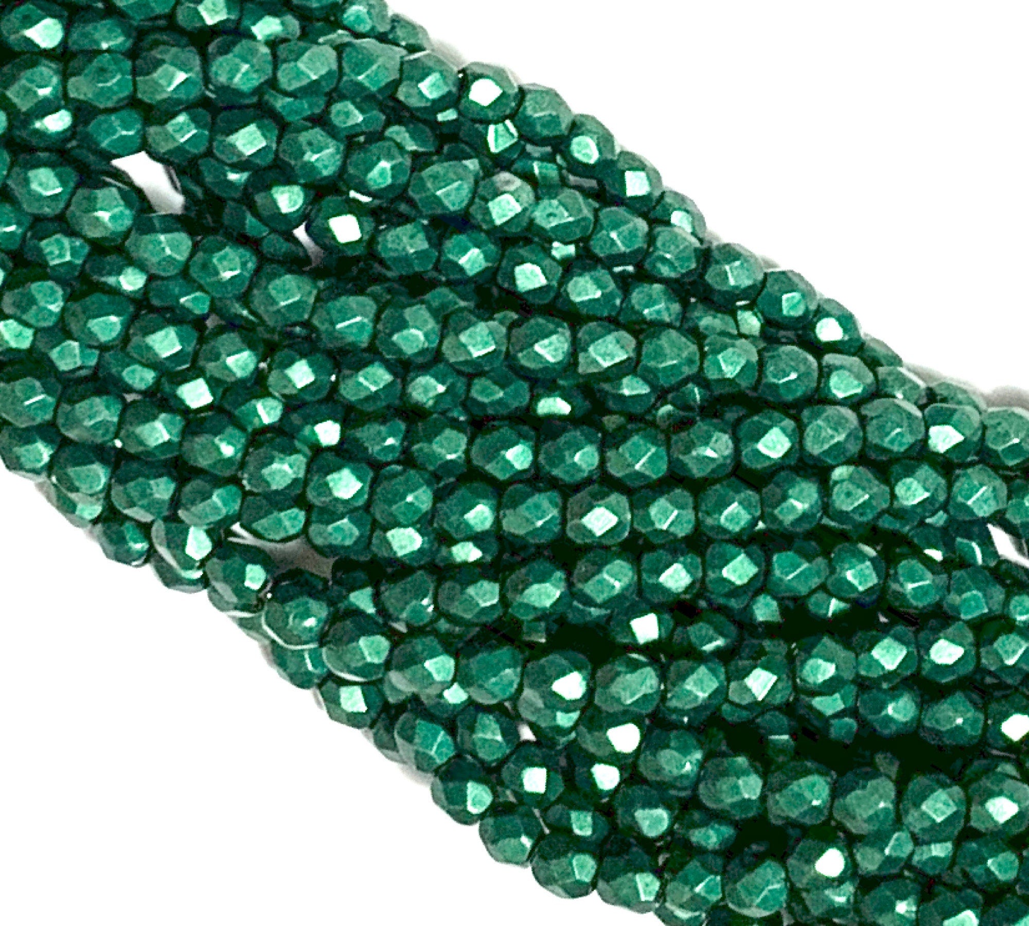 Lot of 50 3mm saturated metallic martini olive green Czech glass beads, round, faceted fire polished beads C0023