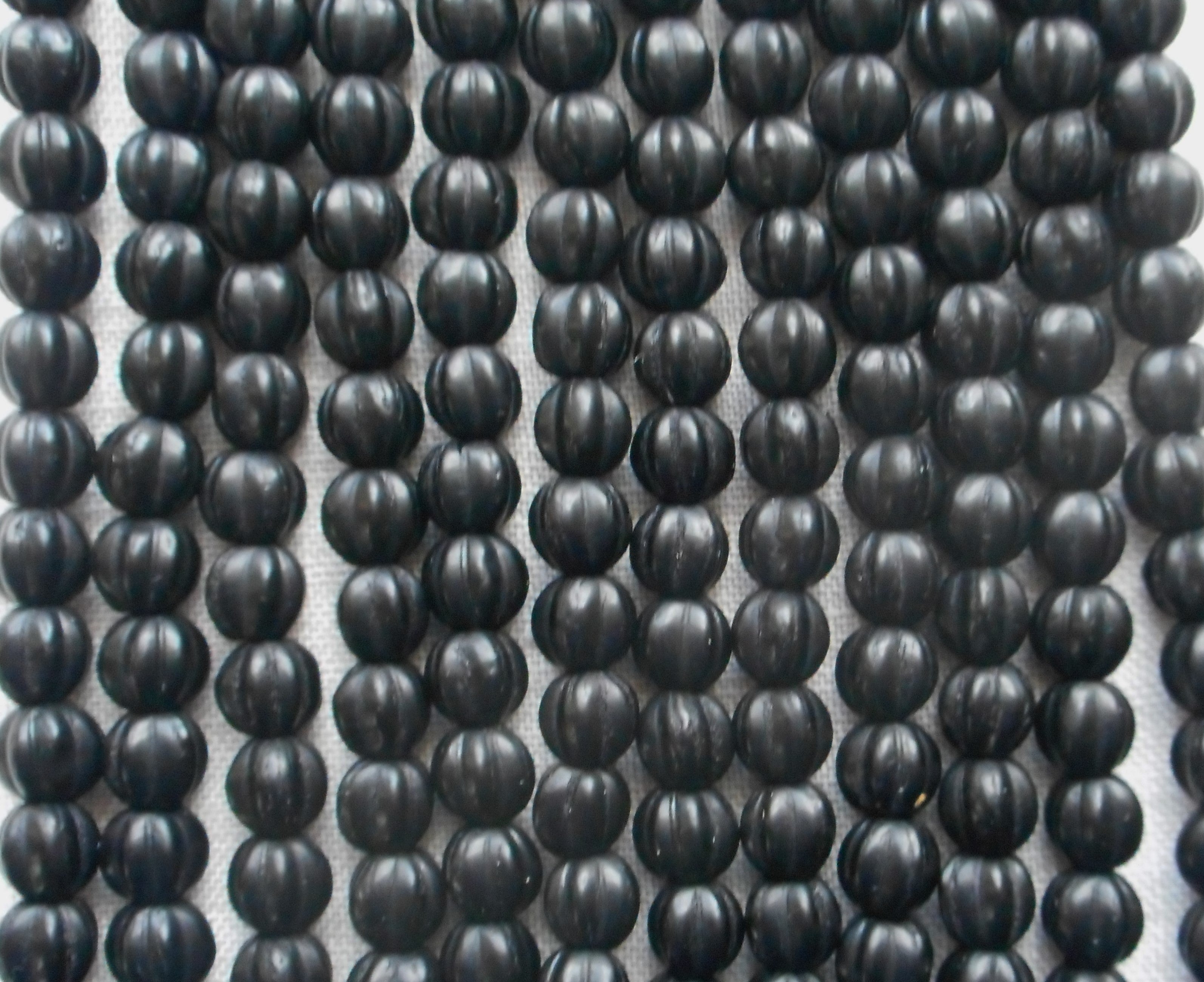 Fifty 5mm Matte Jet Black glass melon beads, Czech pressed glass beads C0950