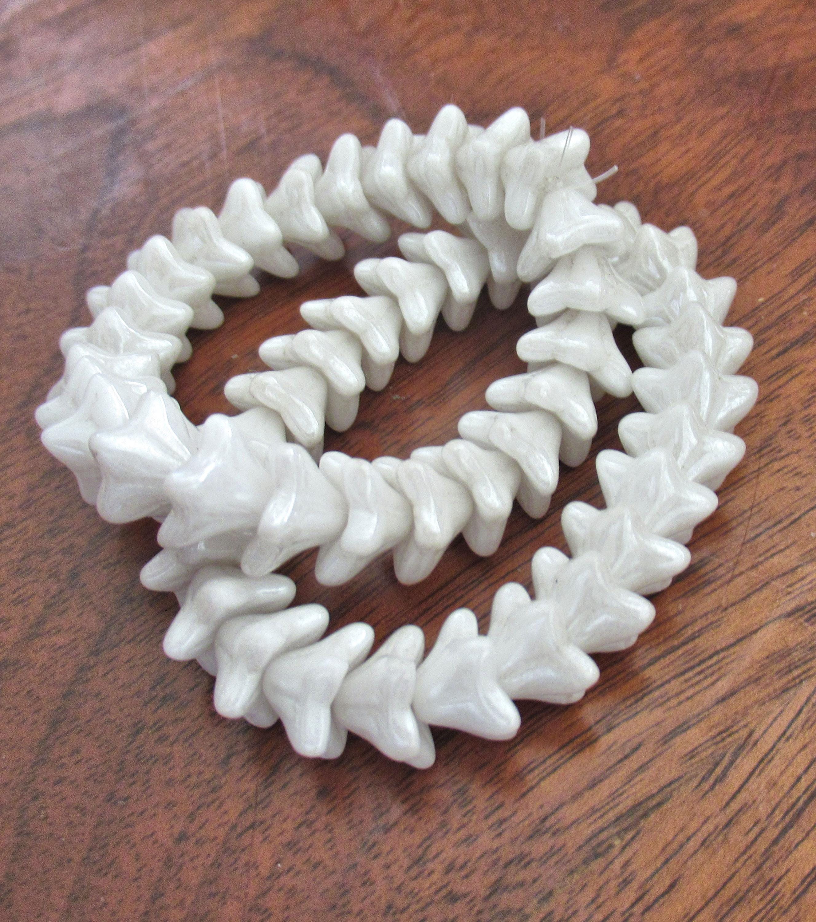25 Czech glass bell flower beads- 9 x 6mm - opaque white luster pressed glass beads - C00381
