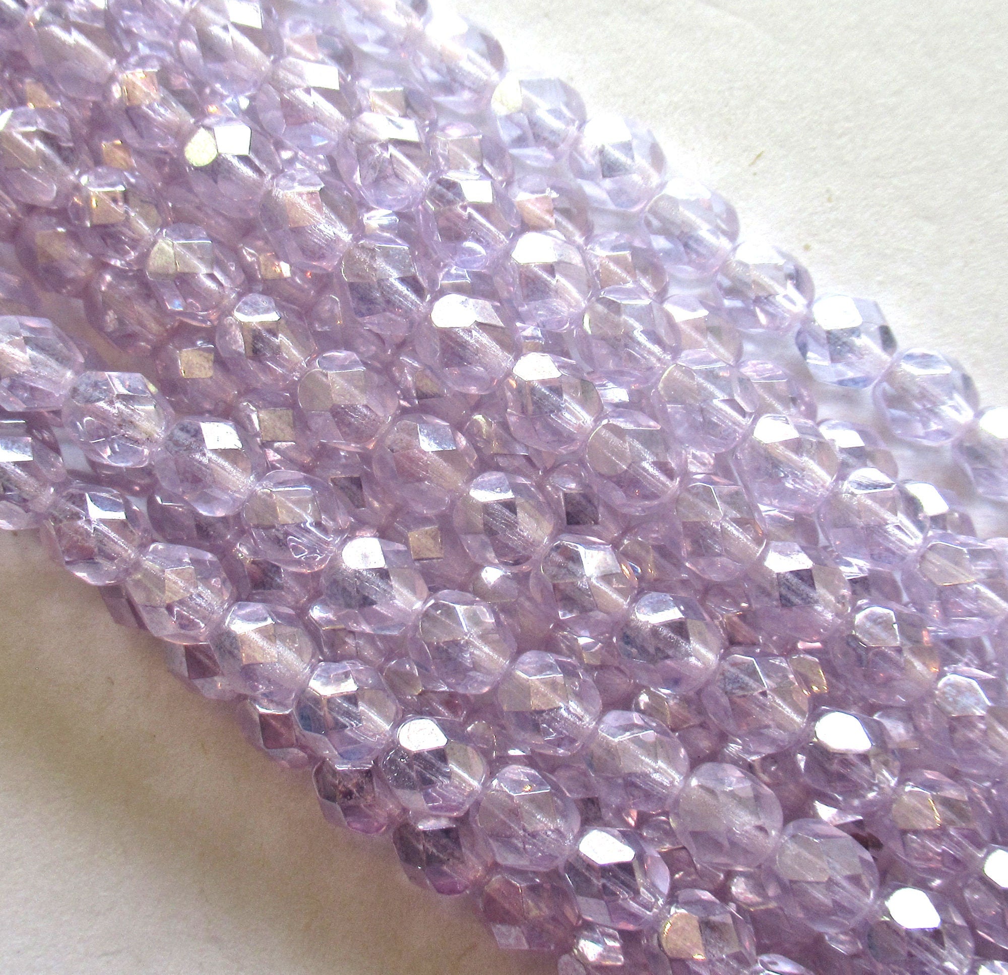 25 6mm Czech glass beads - Alexandrite Luster - lilac / lavender - fire polished faceted round beads C0097