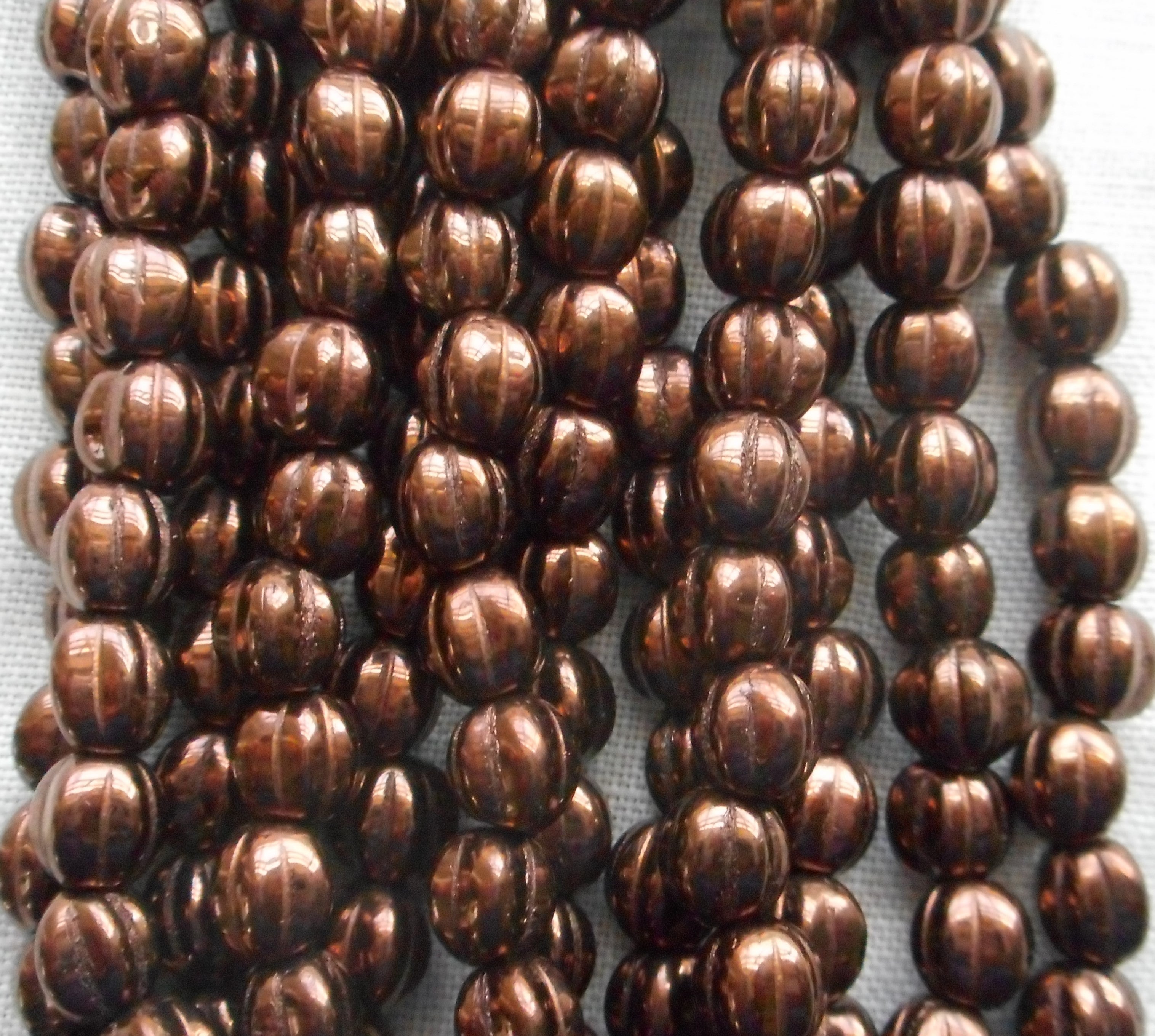 Fifty 5mm Metallic Dark Bronze, Brown glass melon beads, Pressed glass Czech beads C33150