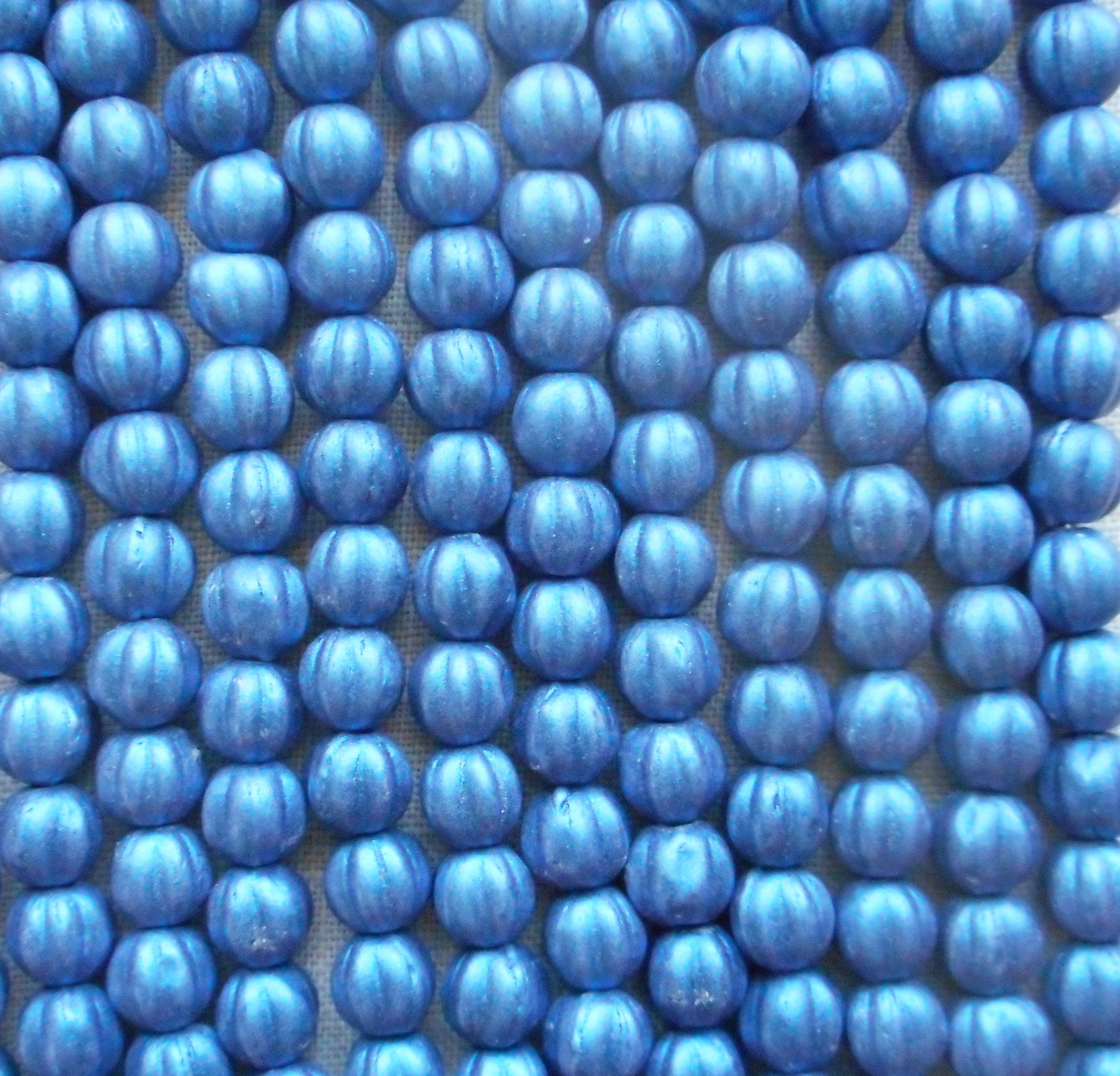Fifty 5mm Matte Metallic Suede Blue melon beads, Czech pressed glass beads C0950