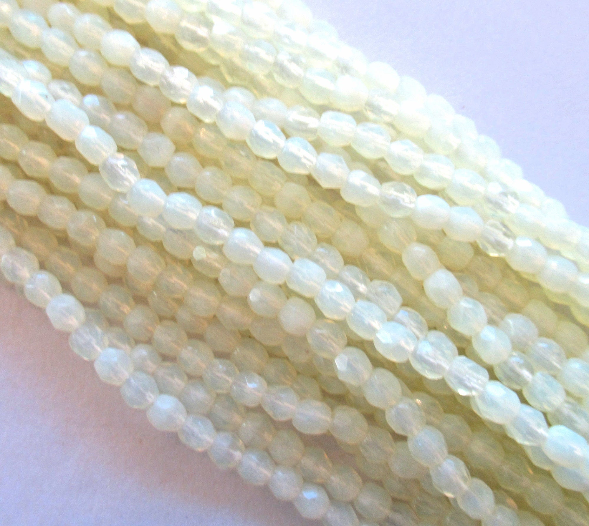 50 3mm Czech glass beads - light milky Jonquil yellow - faceted fire polished beads - C0004