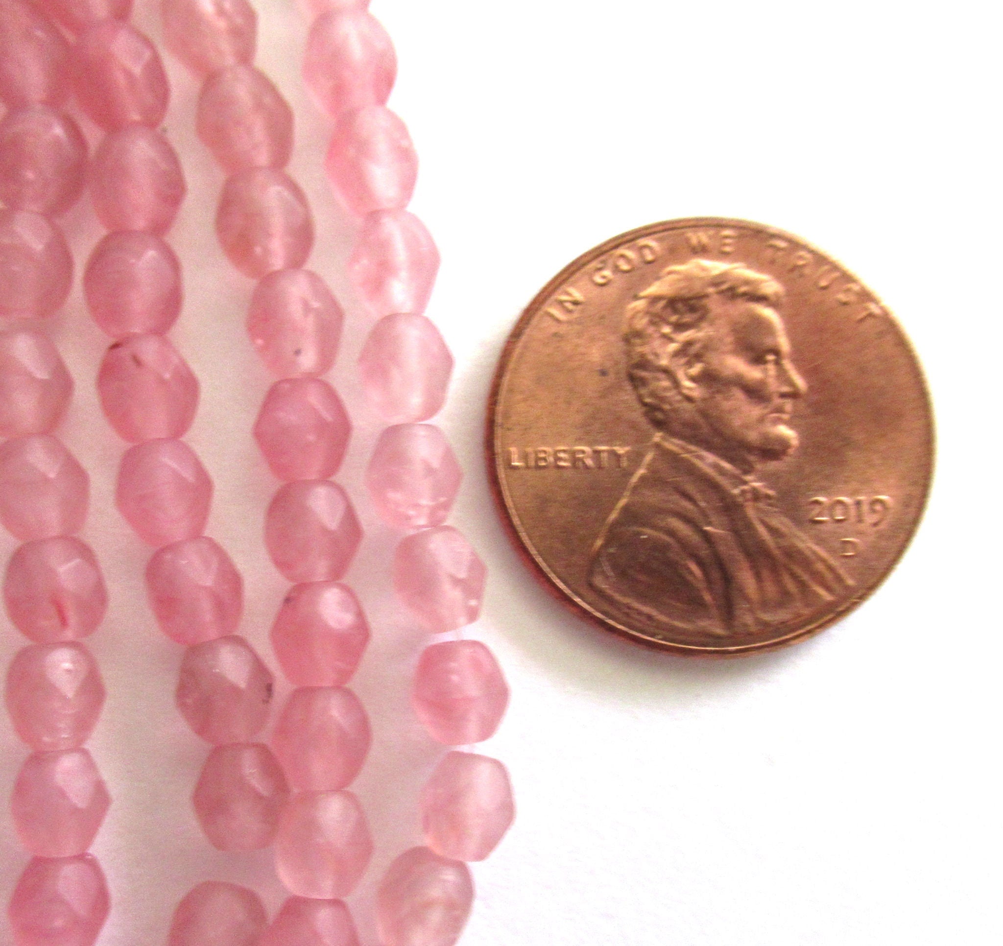 Lot of 50 4mm Czech glass beads - matte pink hurricane glass beads - round, faceted fire polished beads C0063