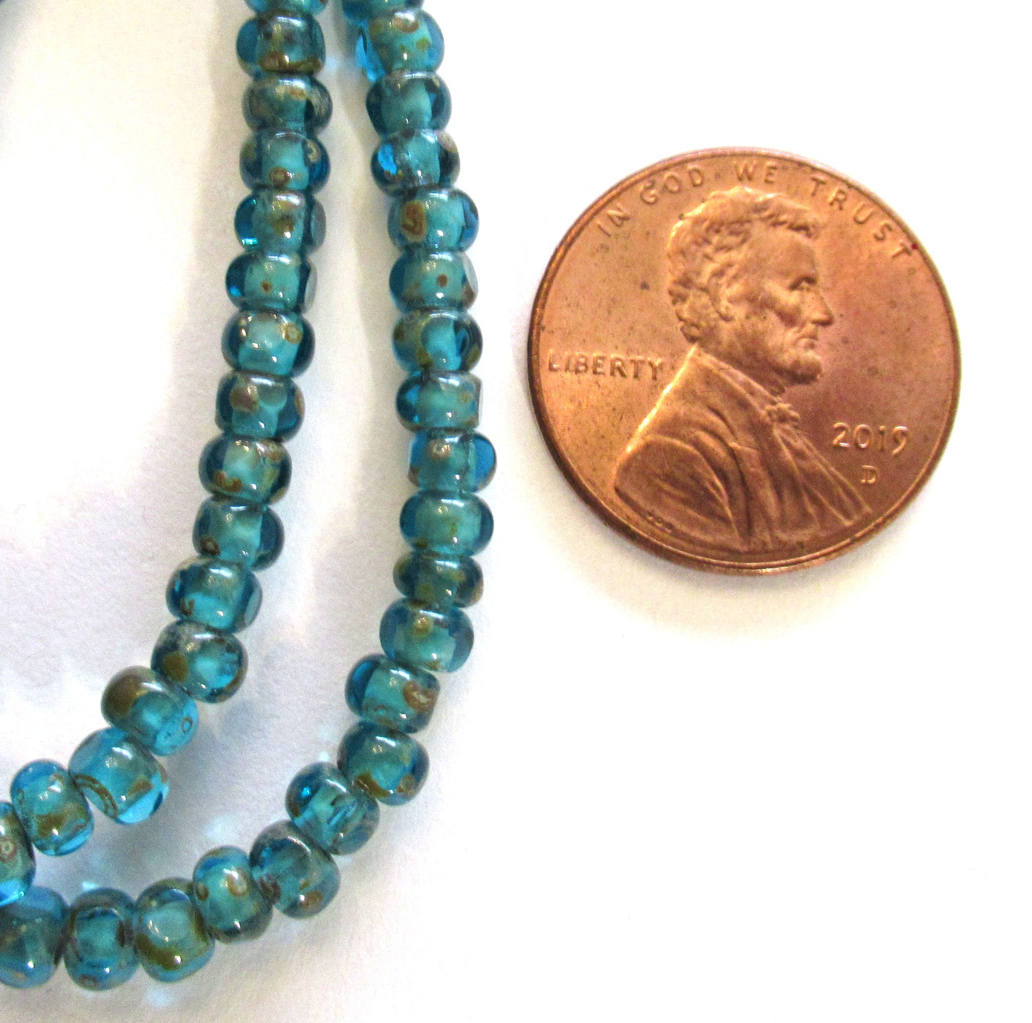 Fifty 6/0 faceted Czech glass seed beads - aqua blue picasso seed beads C0087