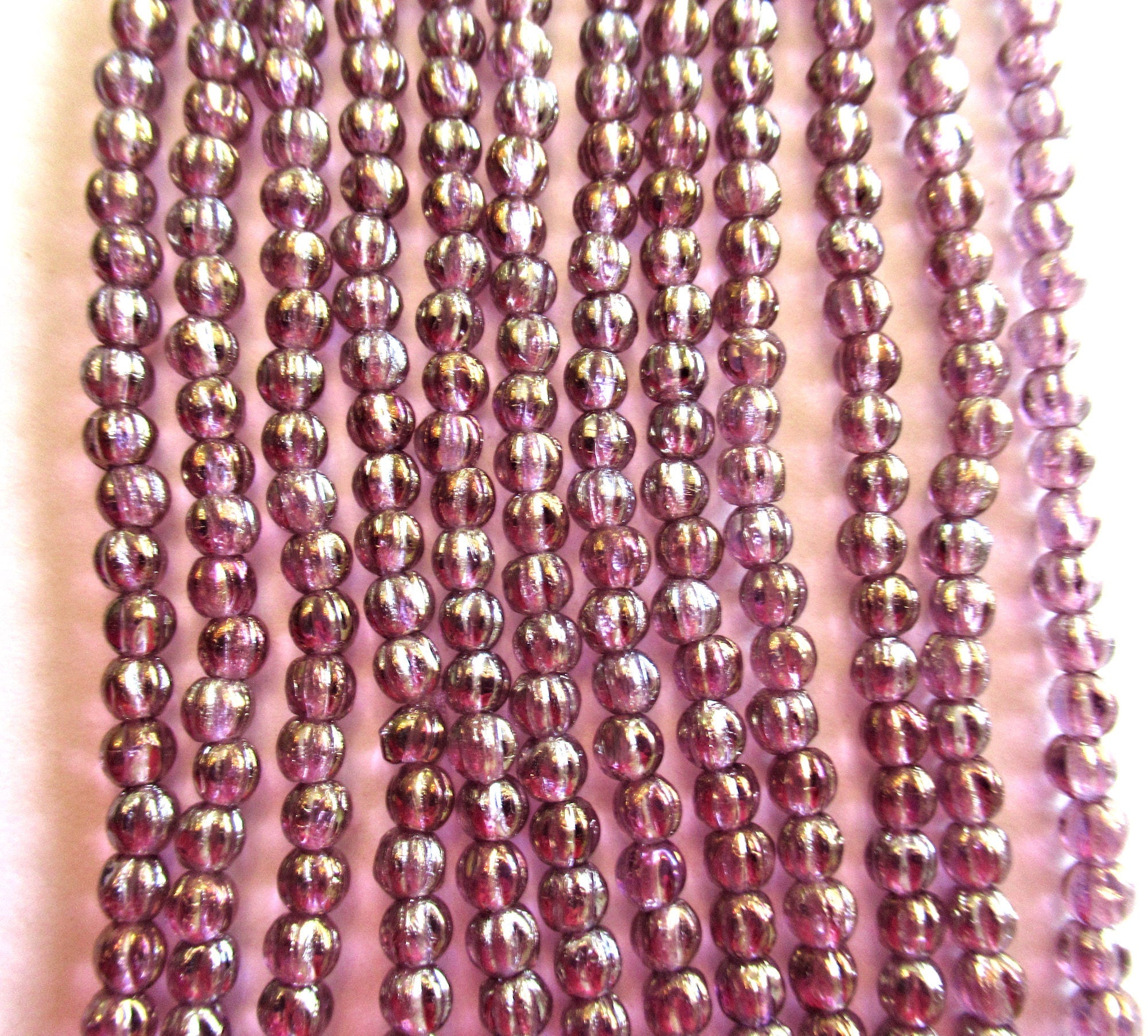 100 3mm Czech glass melon beads - transparent Luster Iris Amethyst melon beads - pressed glass purple beads - C0089