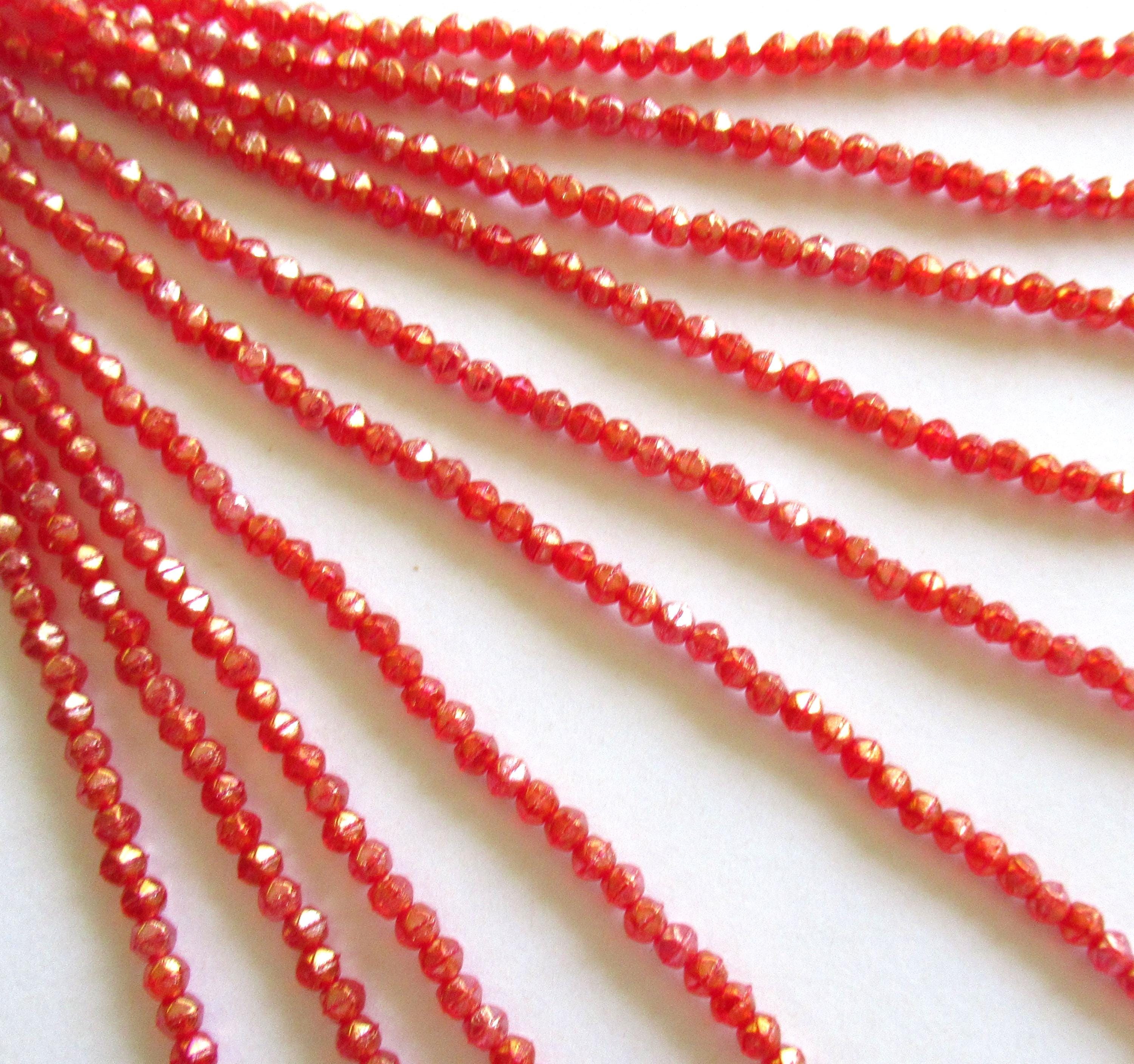 100 3mm English cut Czech glass beads - luster iris ruby red spacer beads - pressed glass beads - C0019