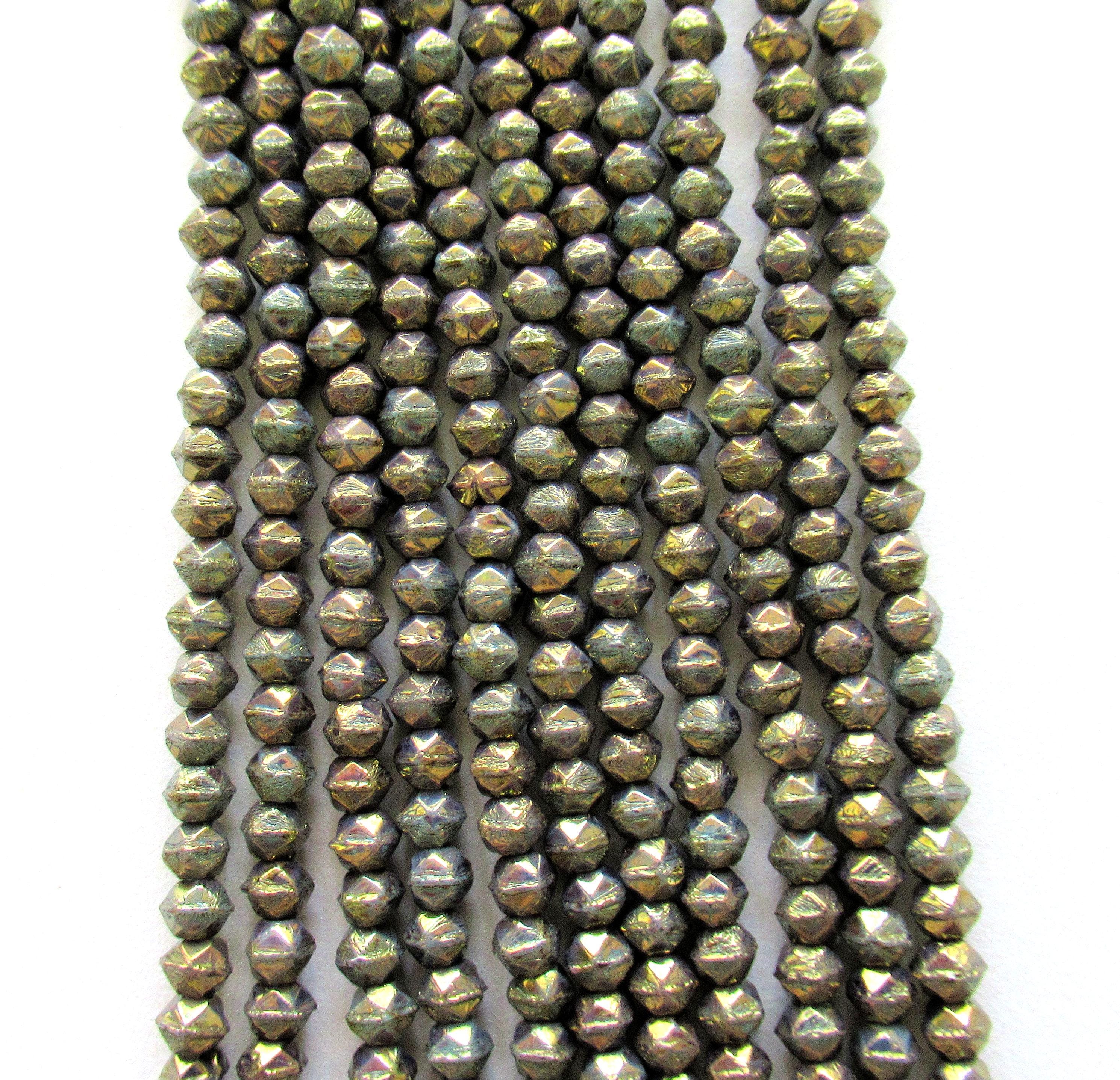100 3mm Czech glass english cut beads - Opaque Turquoise Bronze Picasso beads - pressed glass spacer beads - C0019