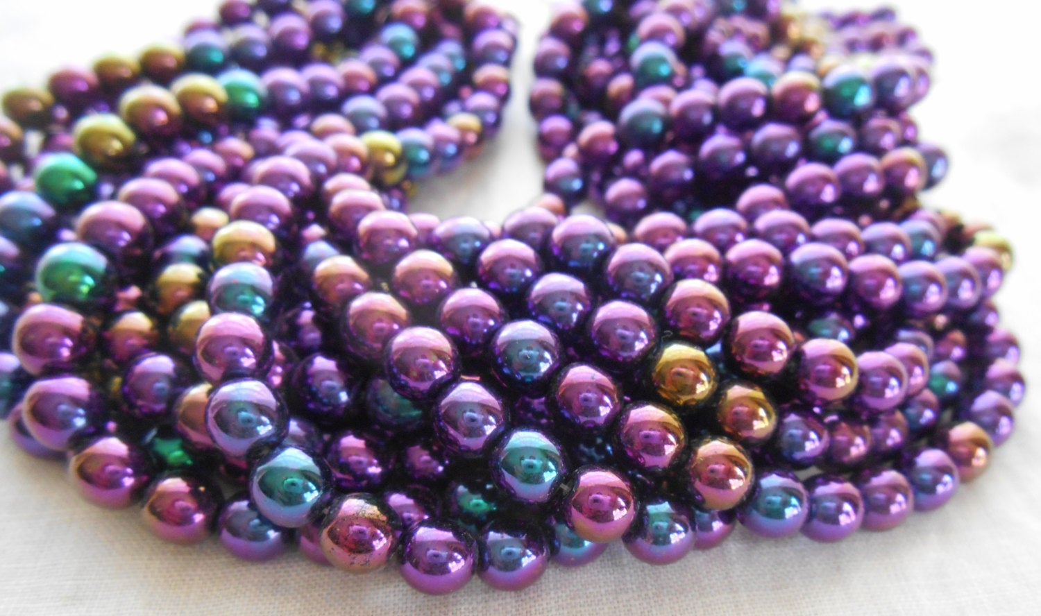 50 6mm Czech Purple Iris, round druk pressed glass beads C6850