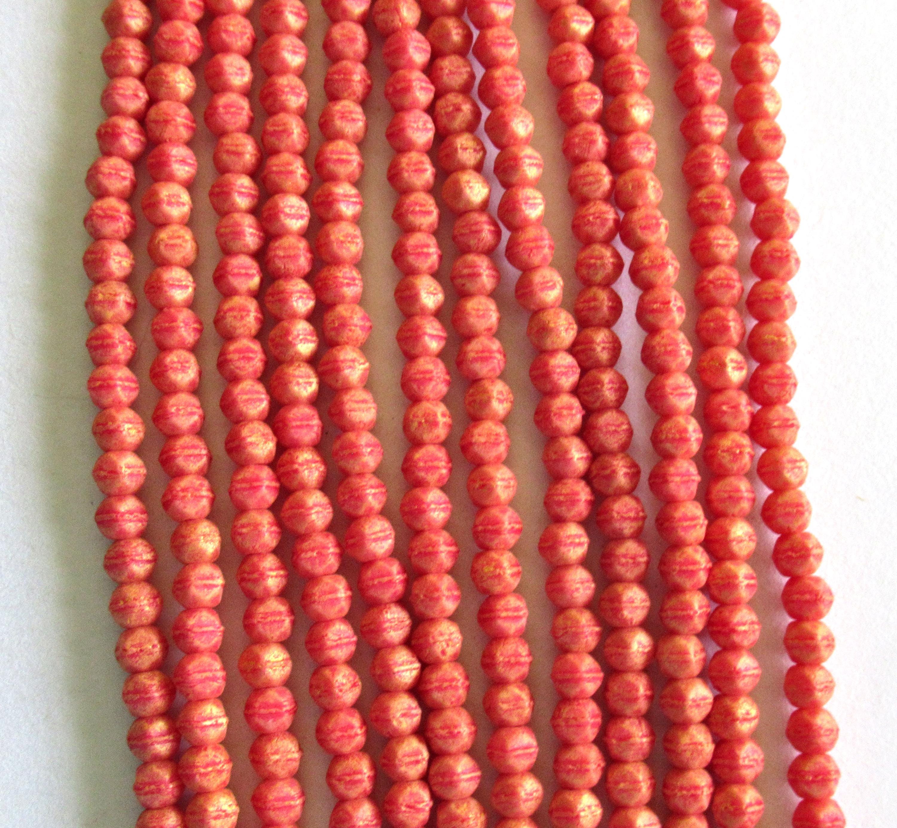 100 3mm English cut Czech glass beads - Pacifica Strawberry - opaque dark pink beads - pressed glass spacer beads - C0077