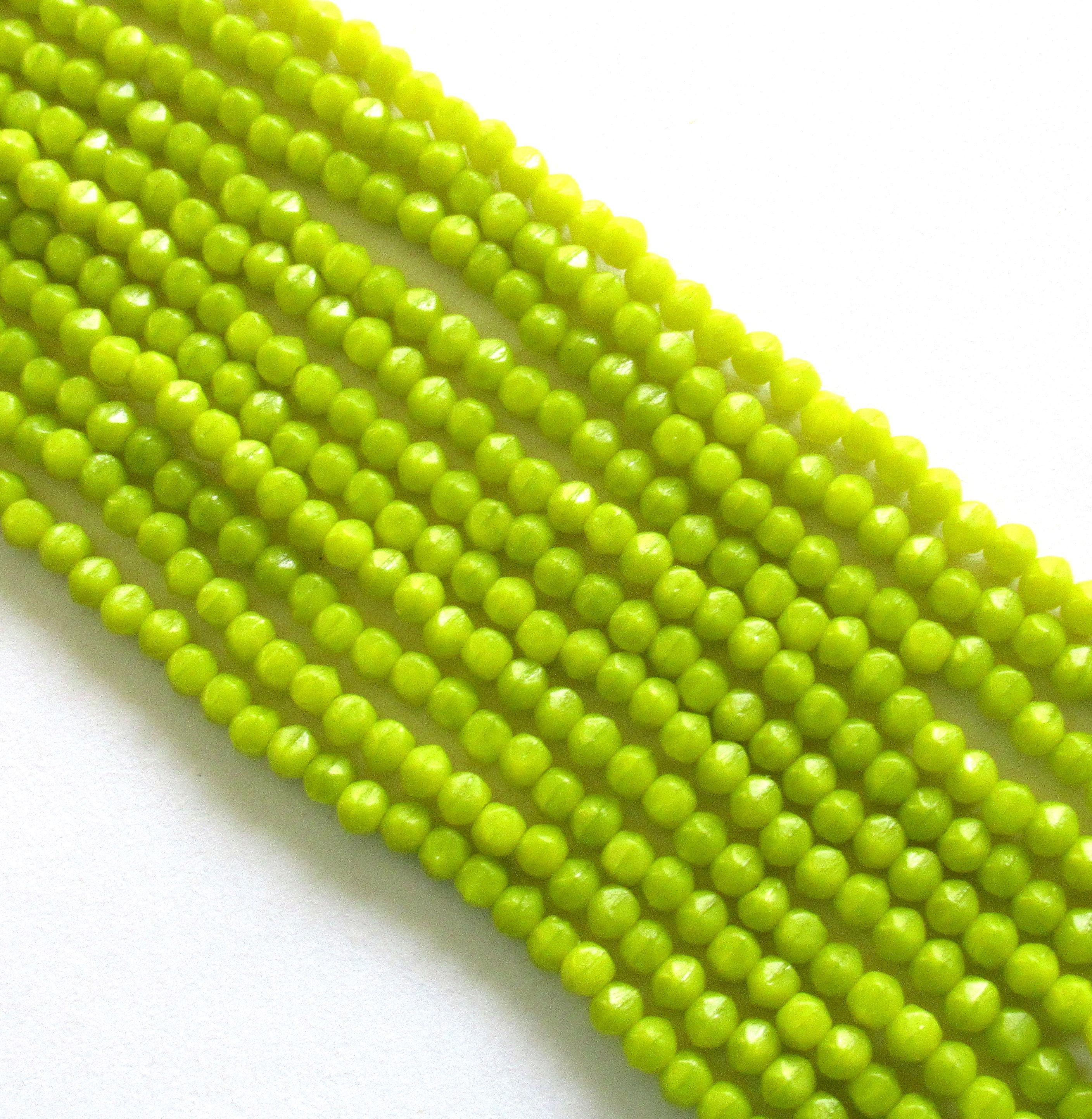 100 3mm English cut Czech glass beads - chartreuse - bright yellow green spacer beads - pressed glass beads - C0078