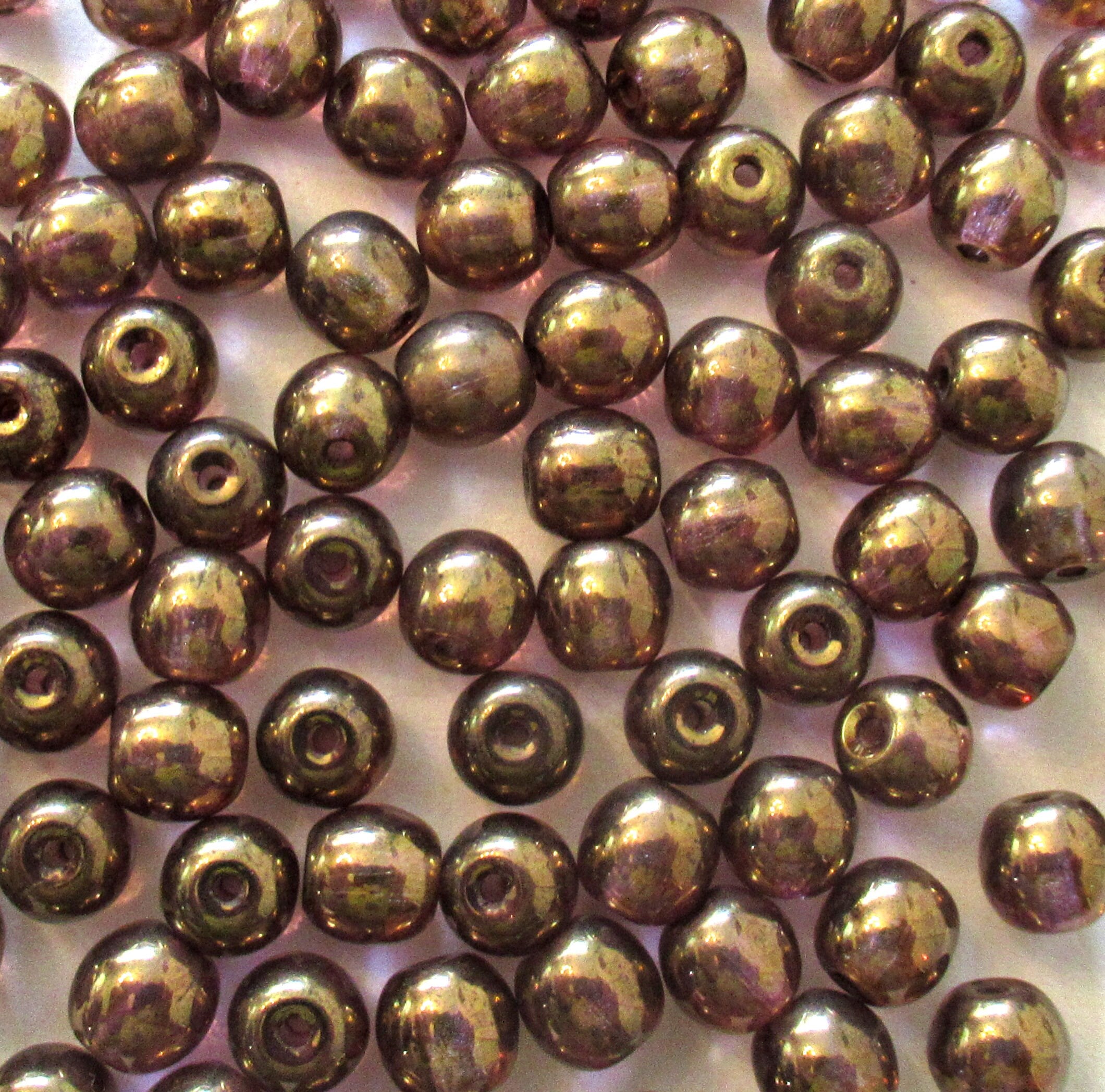 Lot of 50 6mm Czech glass druks - iridescent lumi brown smooth round druk beads C00121