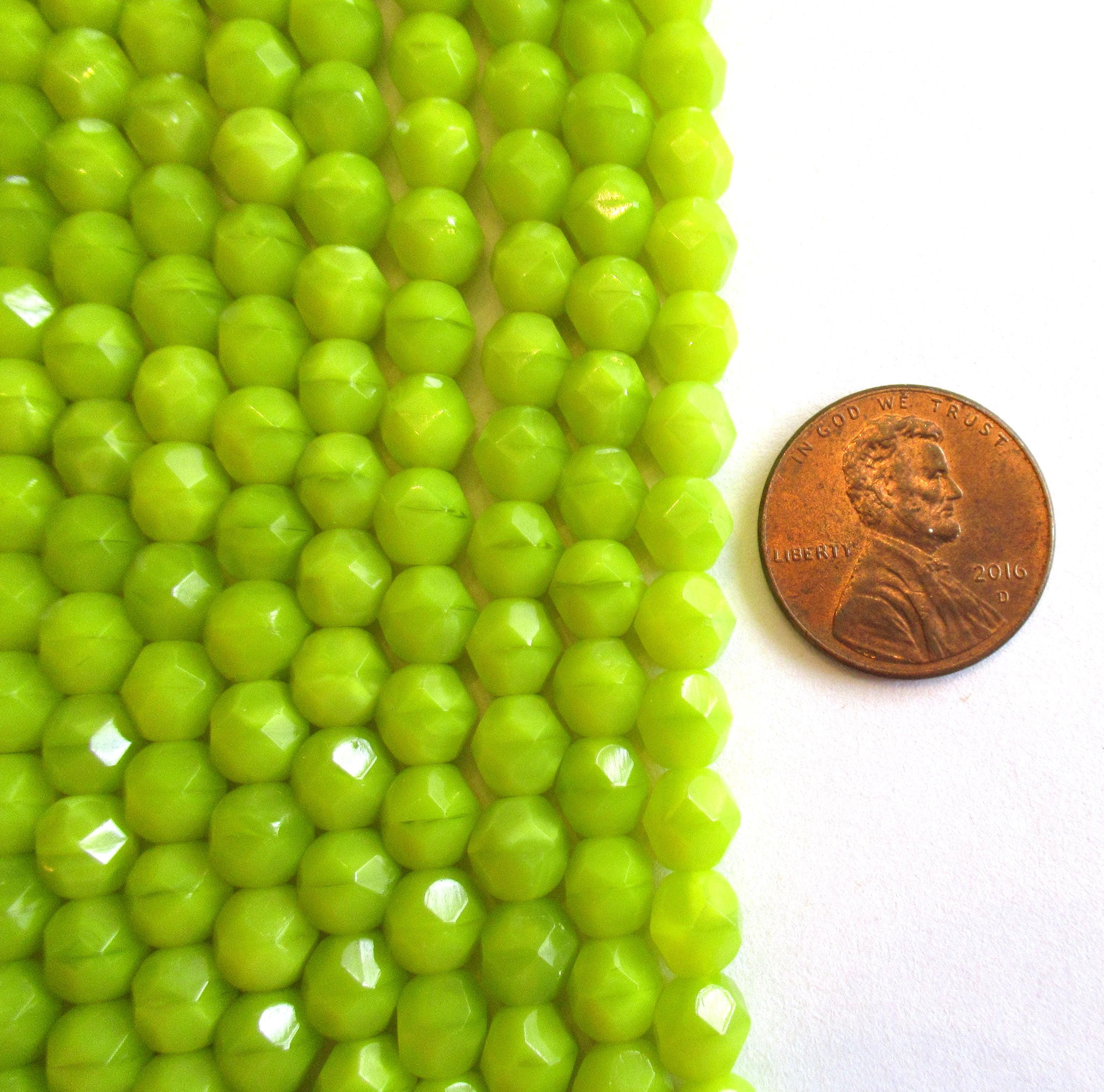 25 faceted round Czech glass beads - 6mm - chartreuse - bright yellow green - fire polished beads - C0017