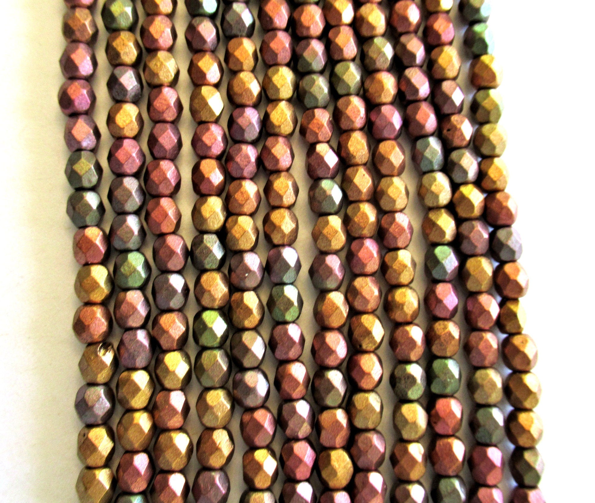 50 4mm Czech glass beads - Matte Metallic Bronze Iris Czech gold tones beads - fire polished faceted round beads - C0025