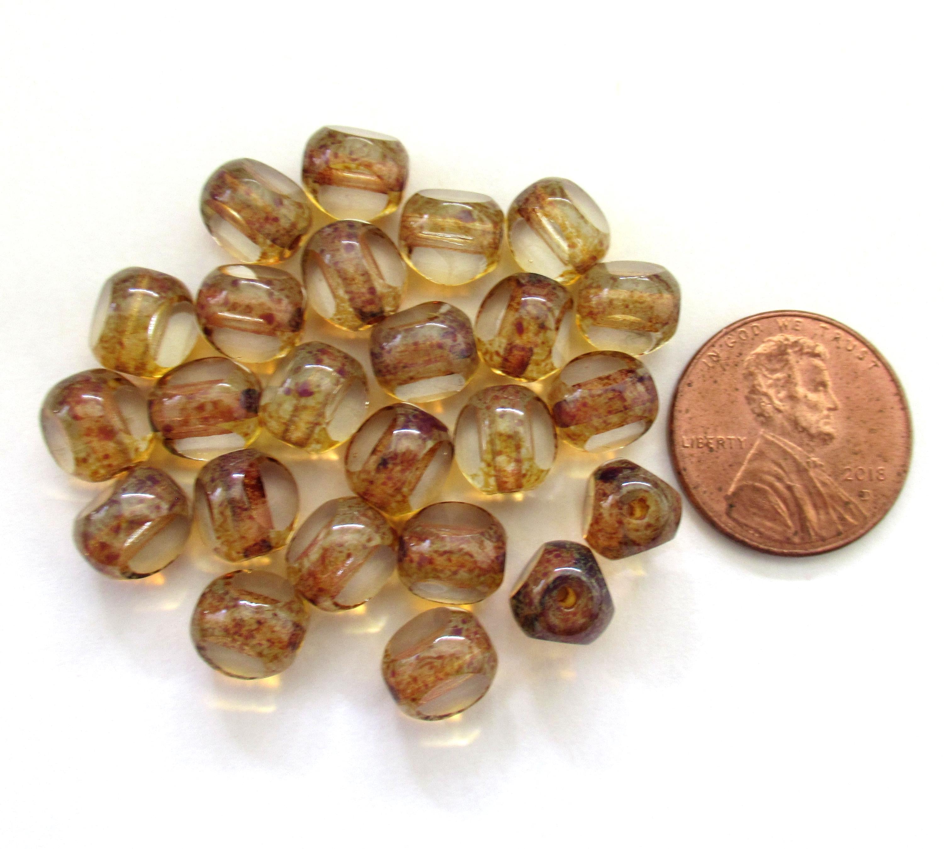 Lot of 25 Czech glass Tri-cut - Round beads - 8mm - crystal clear picasso - faceted table cut - rustic earthy window beads C0018