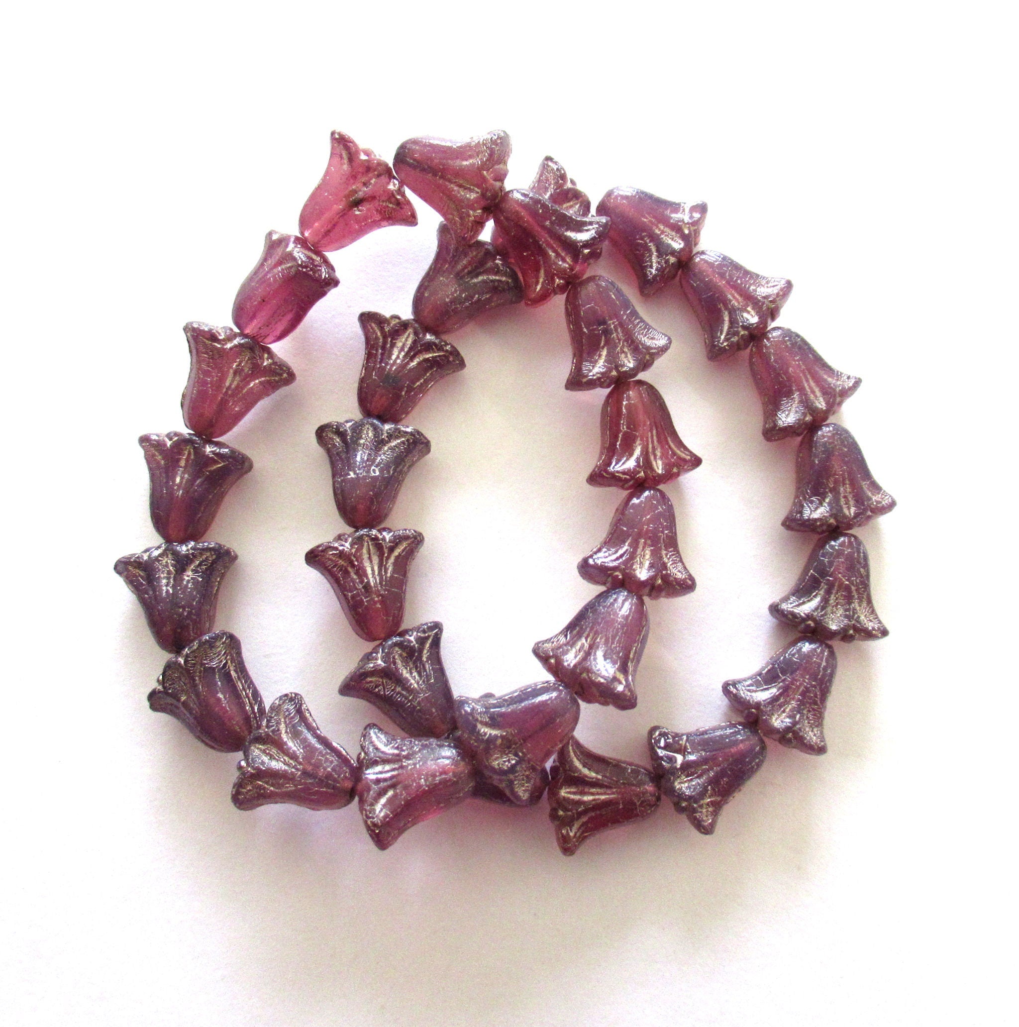 15 Czech glass flower beads - 9 x 10mm translucent purple / amethyst opal with a silver wash - lily flower beads C00351