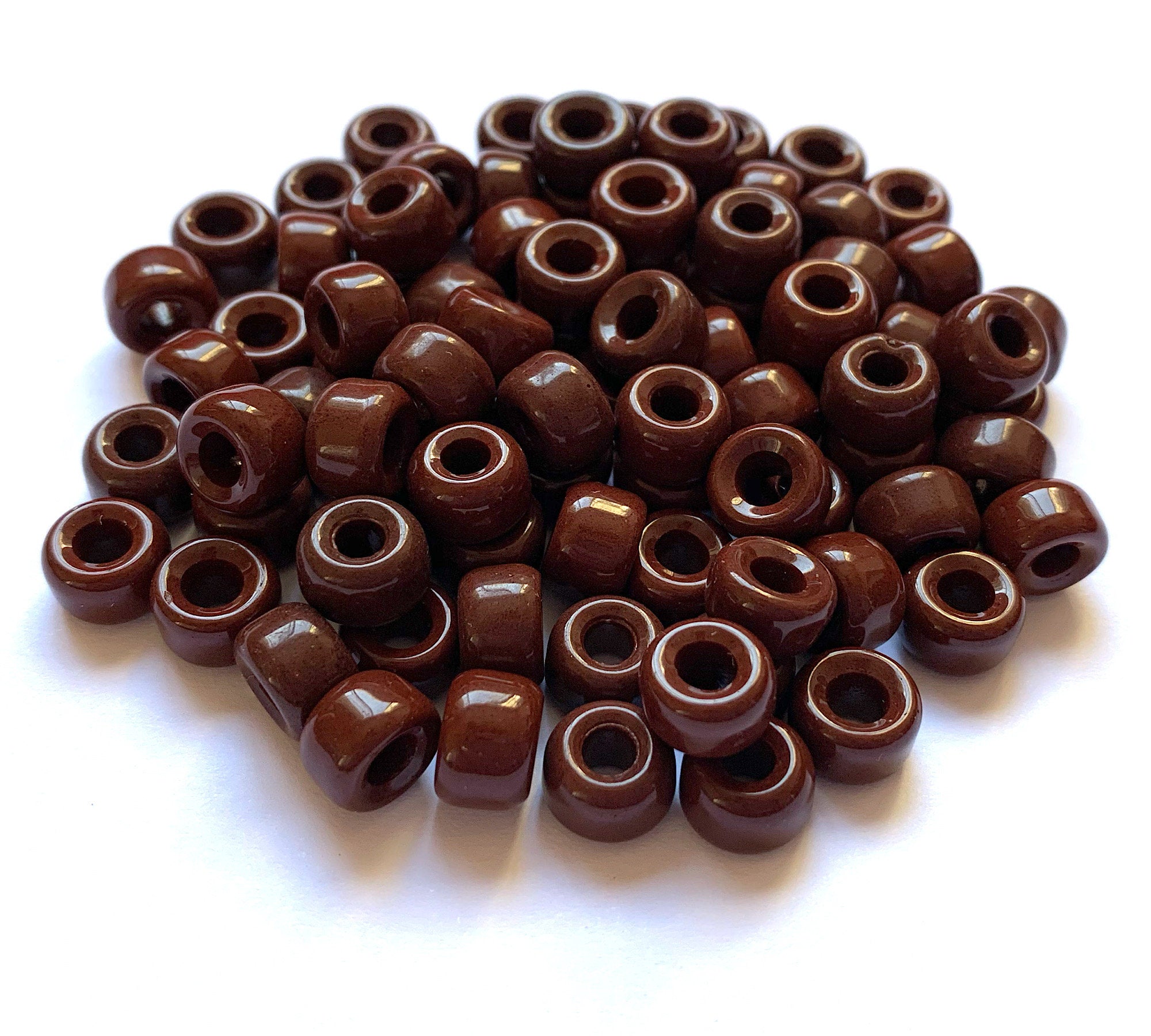 Twenty-five 9mm Czech glass pony, crow, roller beads - opaque brown large hole beads - C0062