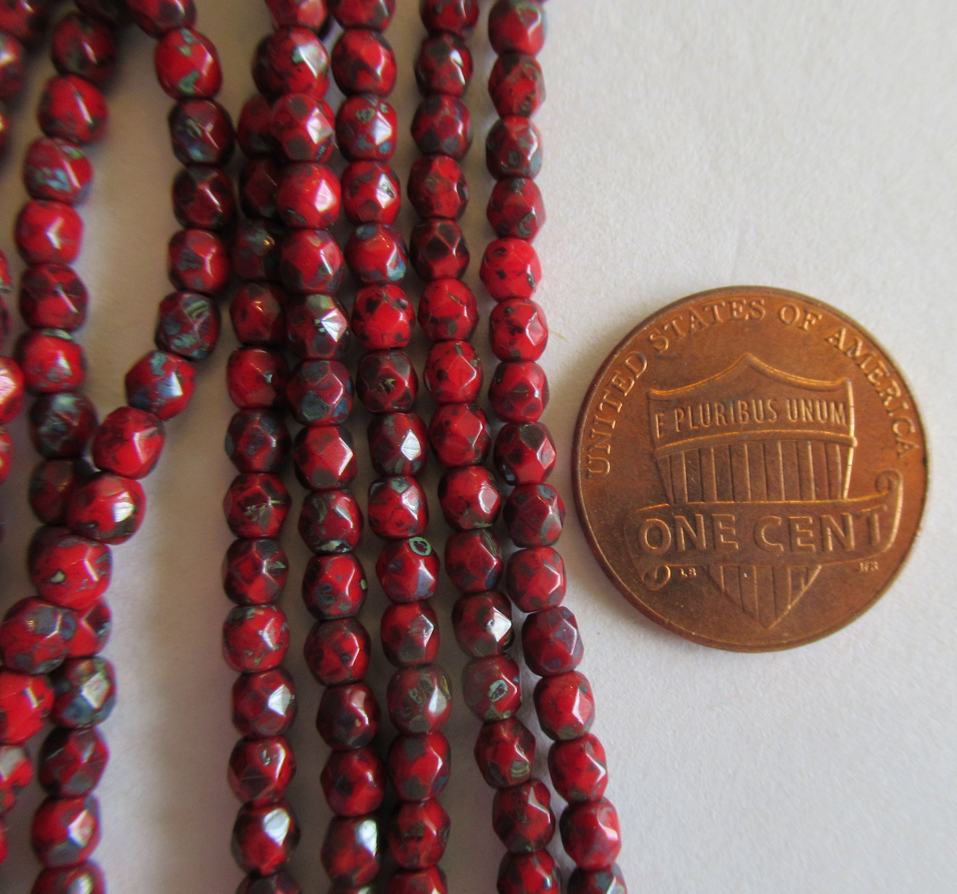Fifty 3mm Czech Opaque Red Picasso glass round faceted firepolished beads, C1550 - Glorious Glass Beads