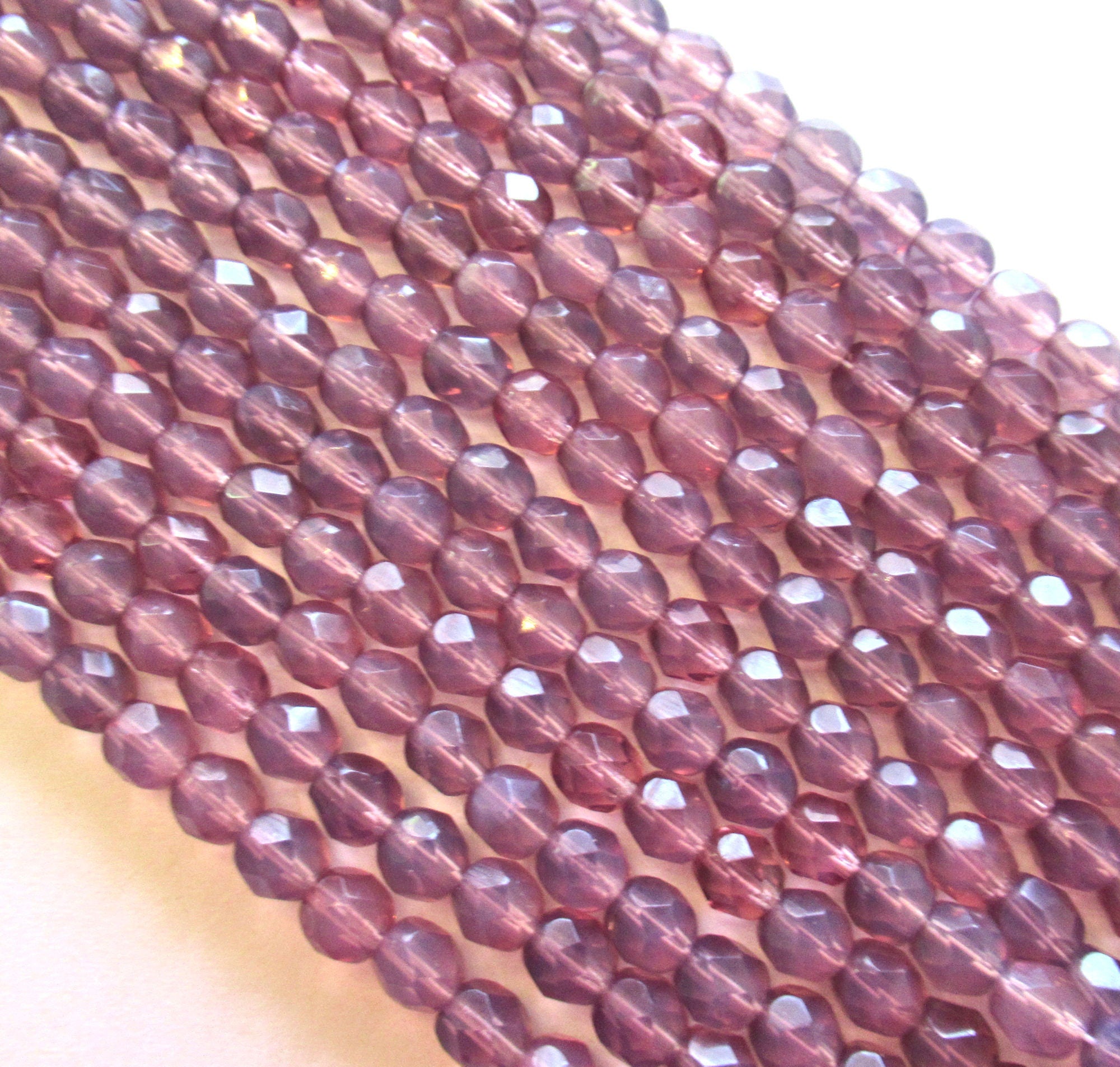 25 6mm Czech glass beads - Milky light amethyst purple - fire polished, faceted round beads C00100