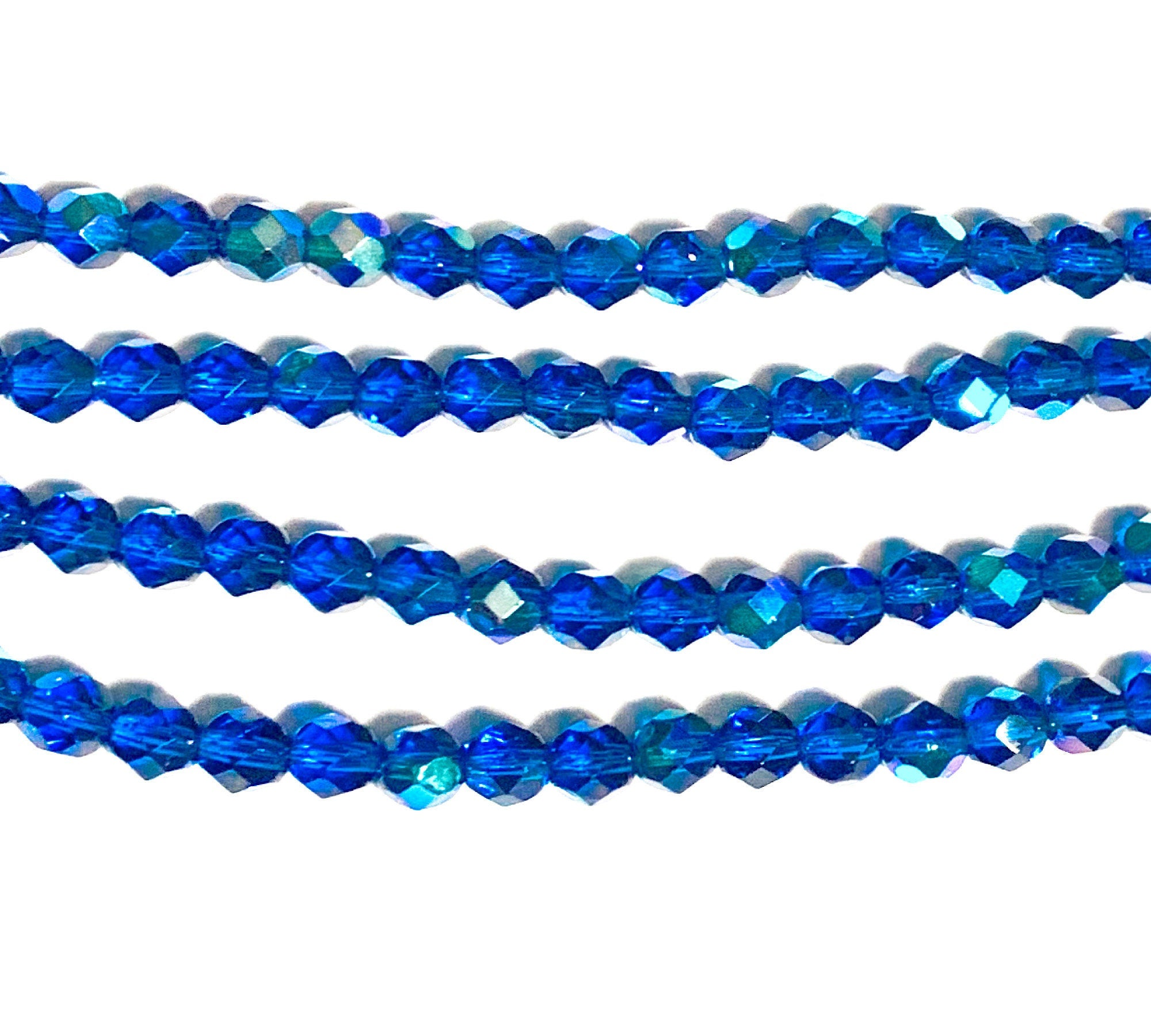 25 faceted round Czech glass beads - 6mm fire polished Capri blue AB beads - C0054